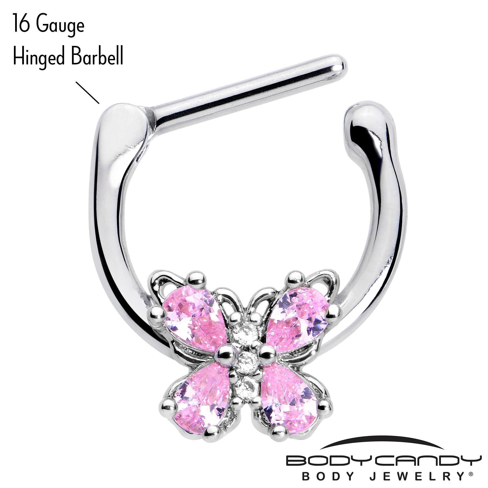 BodyCandy 16G 5/16 Pink Gem Baroque Beauty Butterfly Cartilage Clicker — lifestyle context