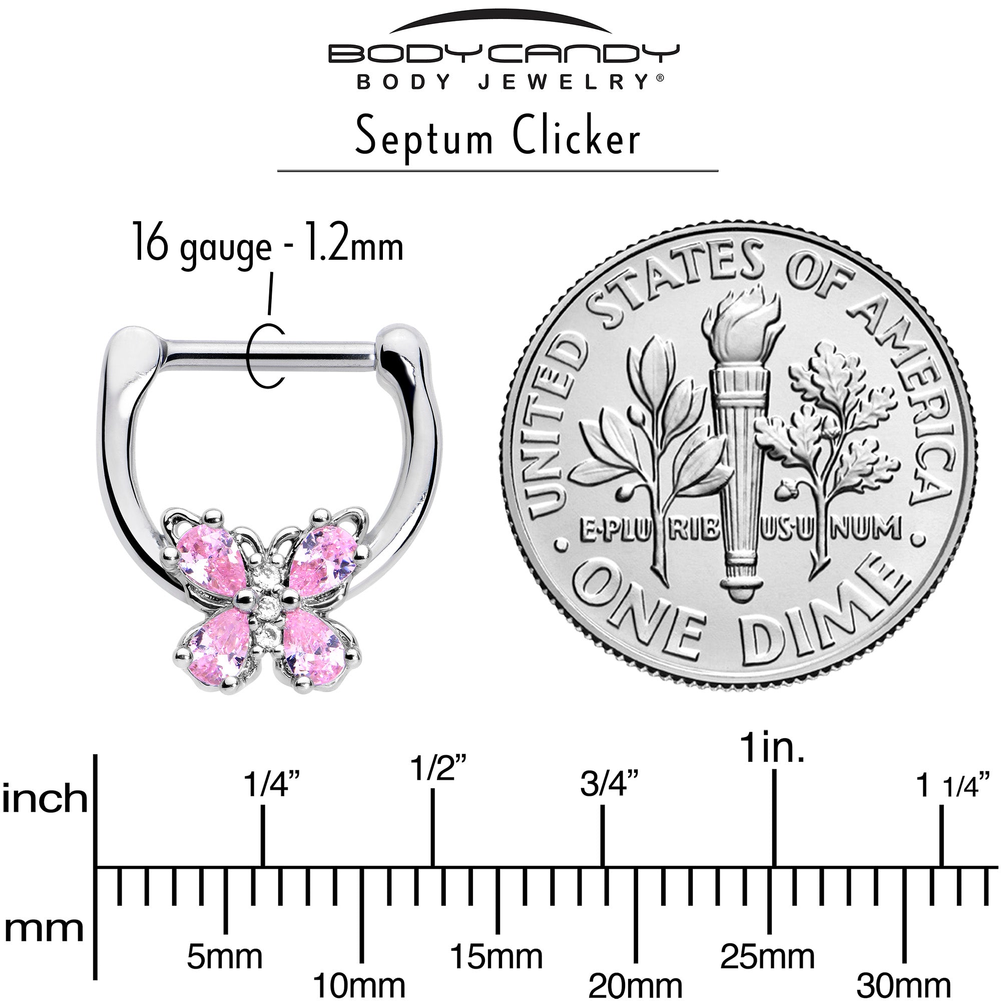 BodyCandy 16G 5/16 Pink Gem Baroque Beauty Butterfly Cartilage Clicker — side view