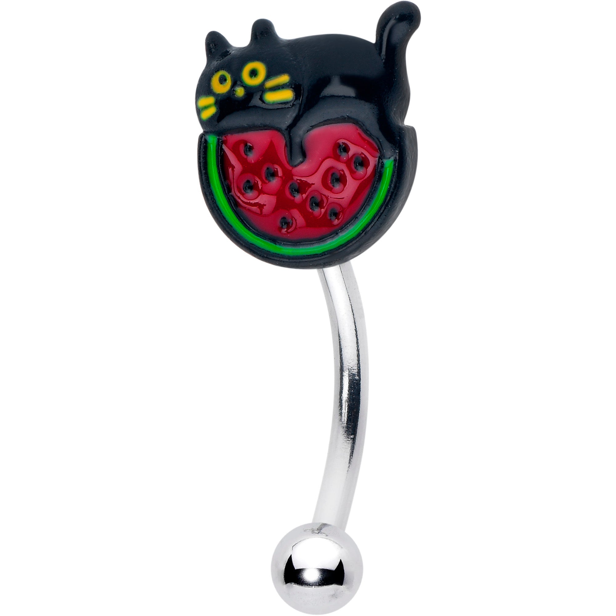 BodyCandy 16G 5/16 Watermelon Cat Love Curved Eyebrow Ring — main product shot
