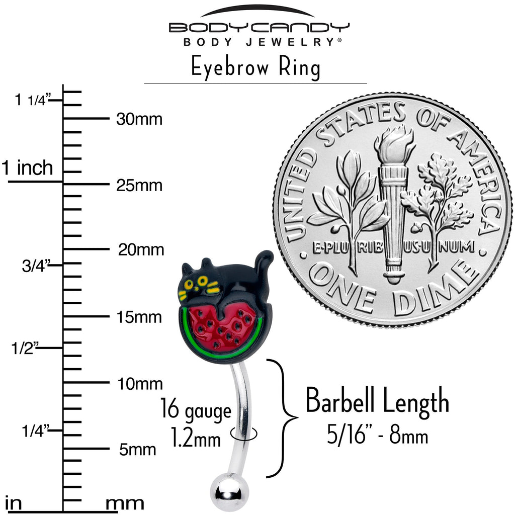 BodyCandy 16G 5/16 Watermelon Cat Love Curved Eyebrow Ring — side view
