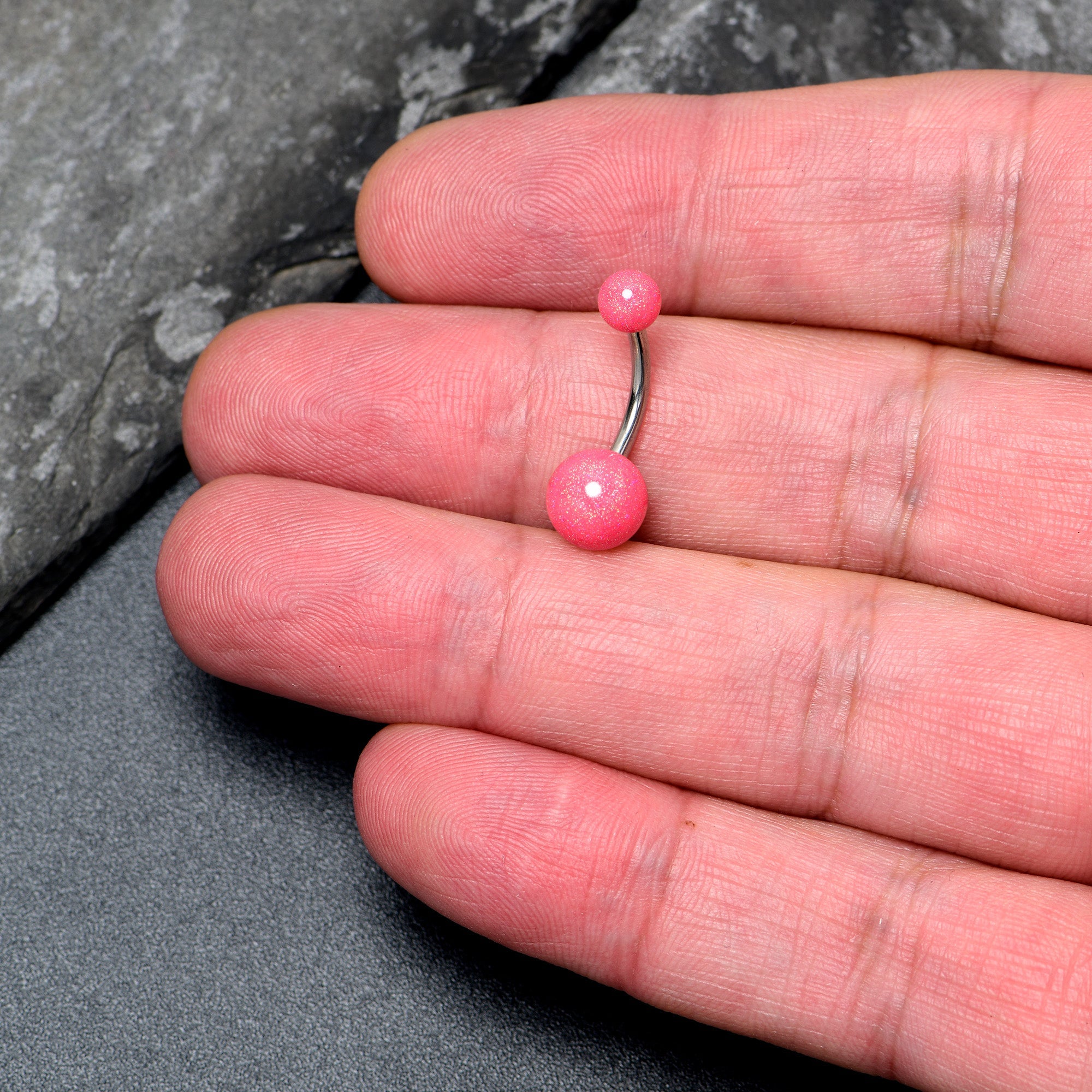 BodyCandy Pastel Shimmer Pink Ends Belly Ring — detail close-up