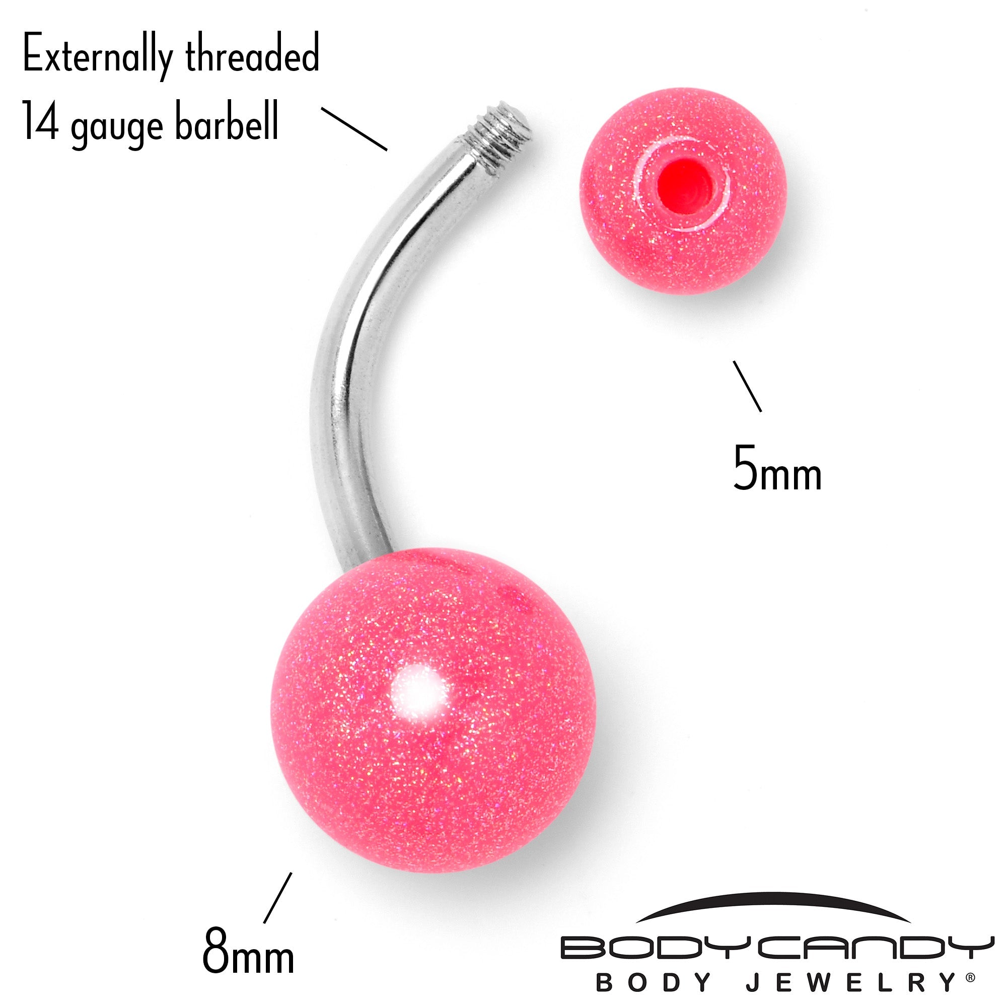 BodyCandy Pastel Shimmer Pink Ends Belly Ring — back view