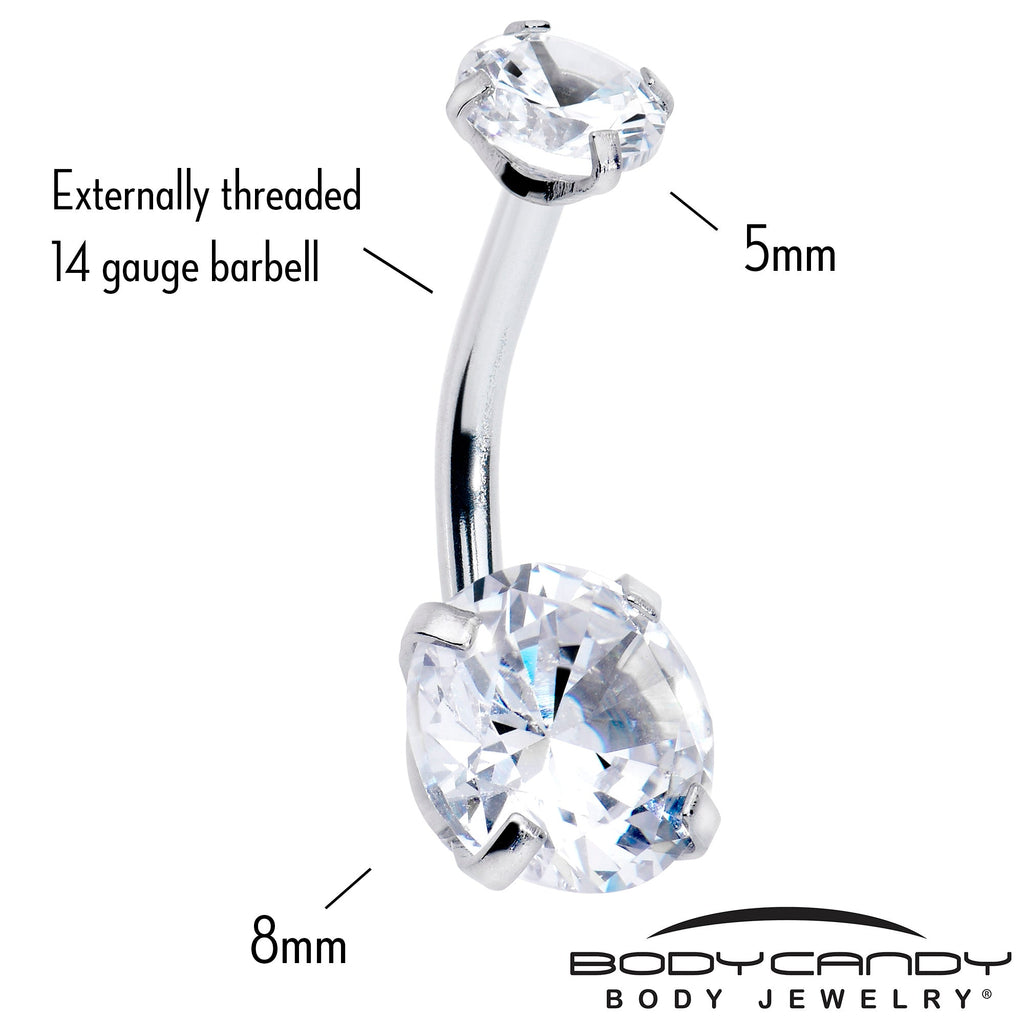 BodyCandy Clear Gem April Birthstone Double Mount Belly Ring — detail close-up