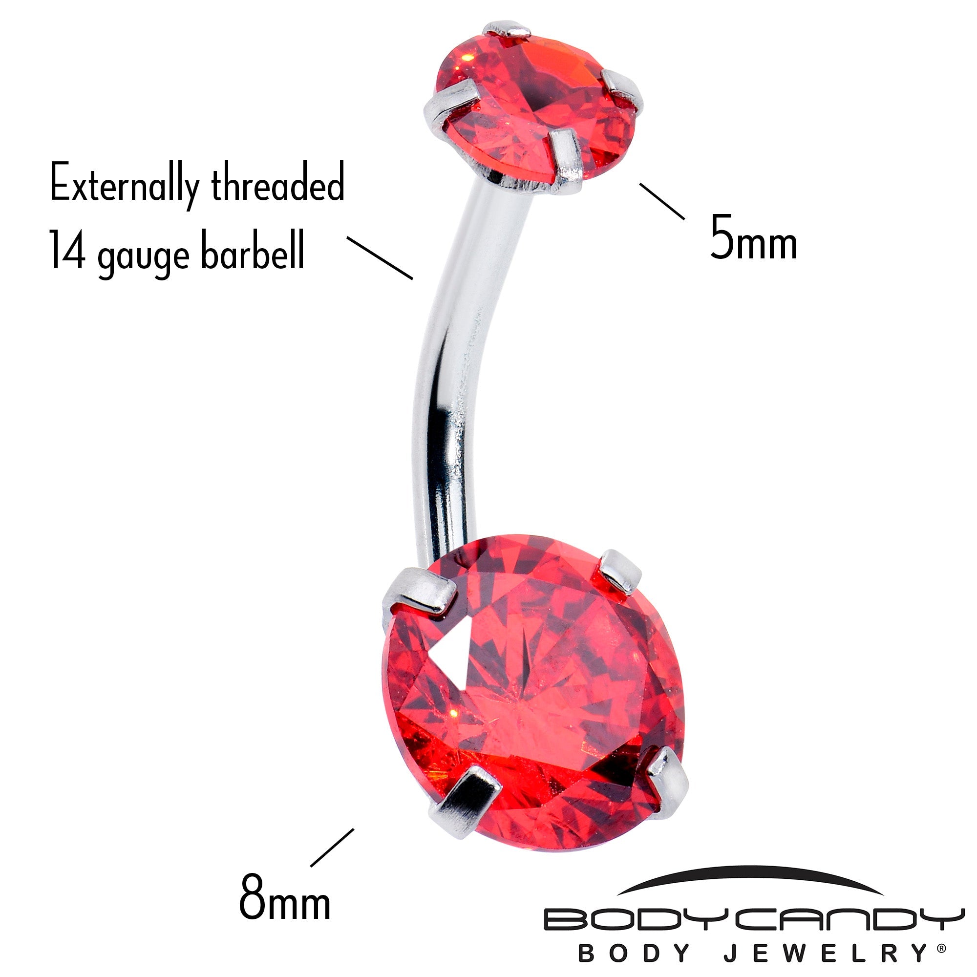 BodyCandy Light Red Gem January Birthstone Double Mount Belly Ring — detail close-up