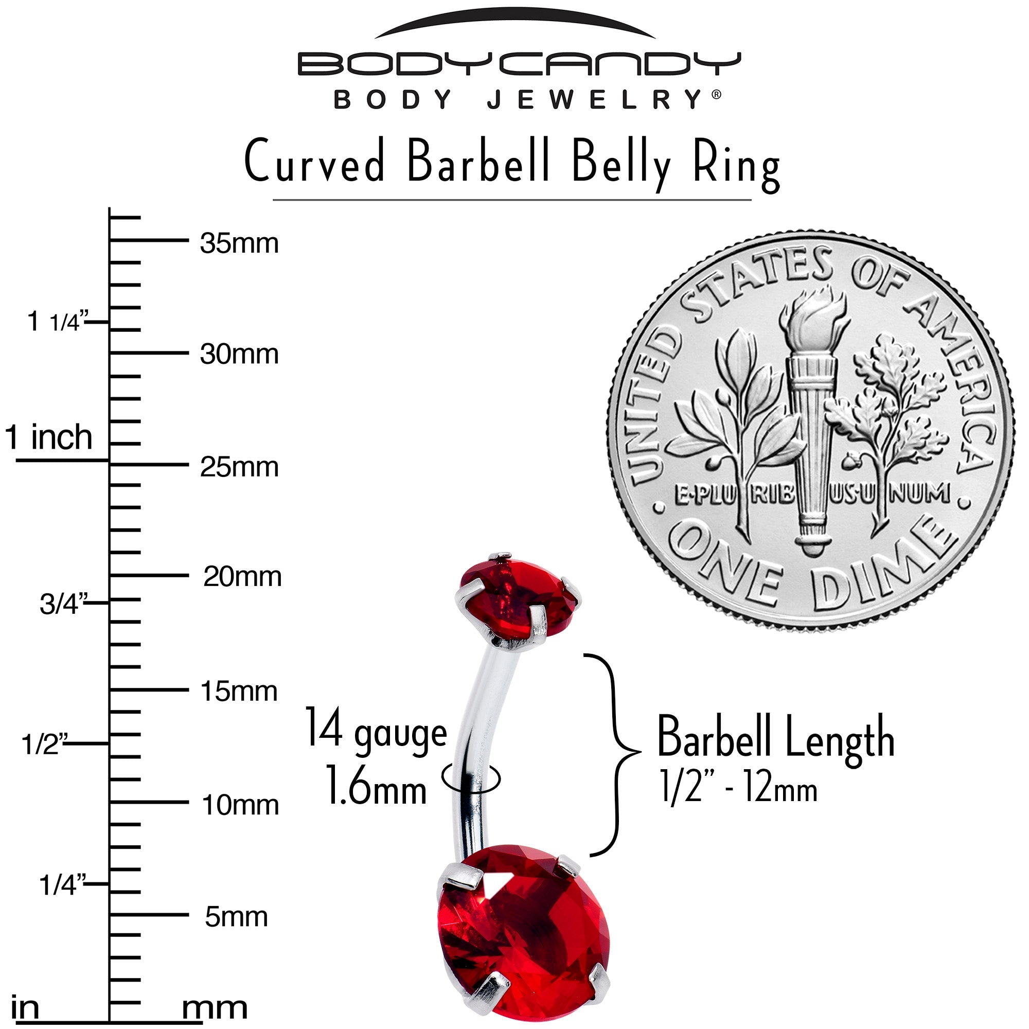 BodyCandy Deep Red Gem July Birthstone Double Mount Belly Ring — lifestyle context