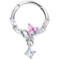 BodyCandy 16G 3/8 Pink CZ Gem Butterfly Heart Dangle Hinged Segment Ring — main product shot