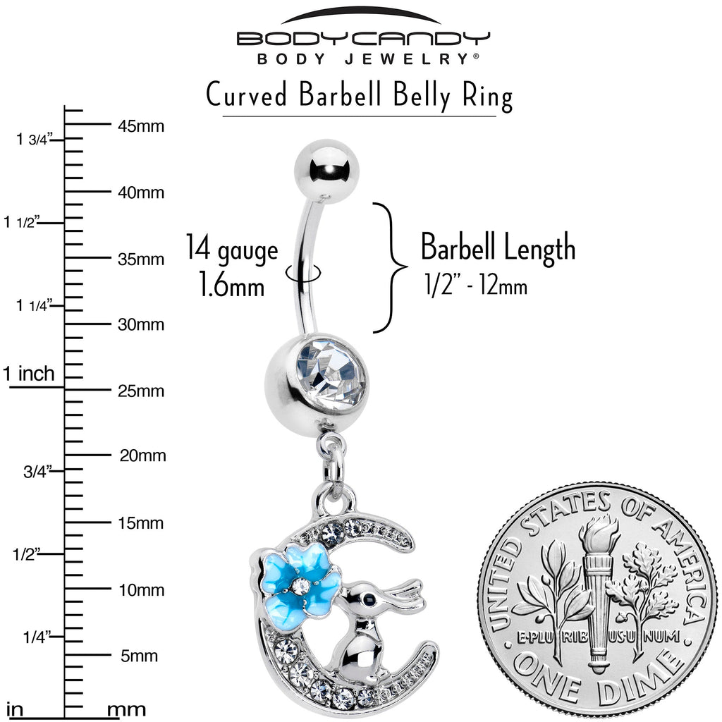 BodyCandy Clear Gem Rabbit On The Moon Blue Dangle Belly Ring — side view