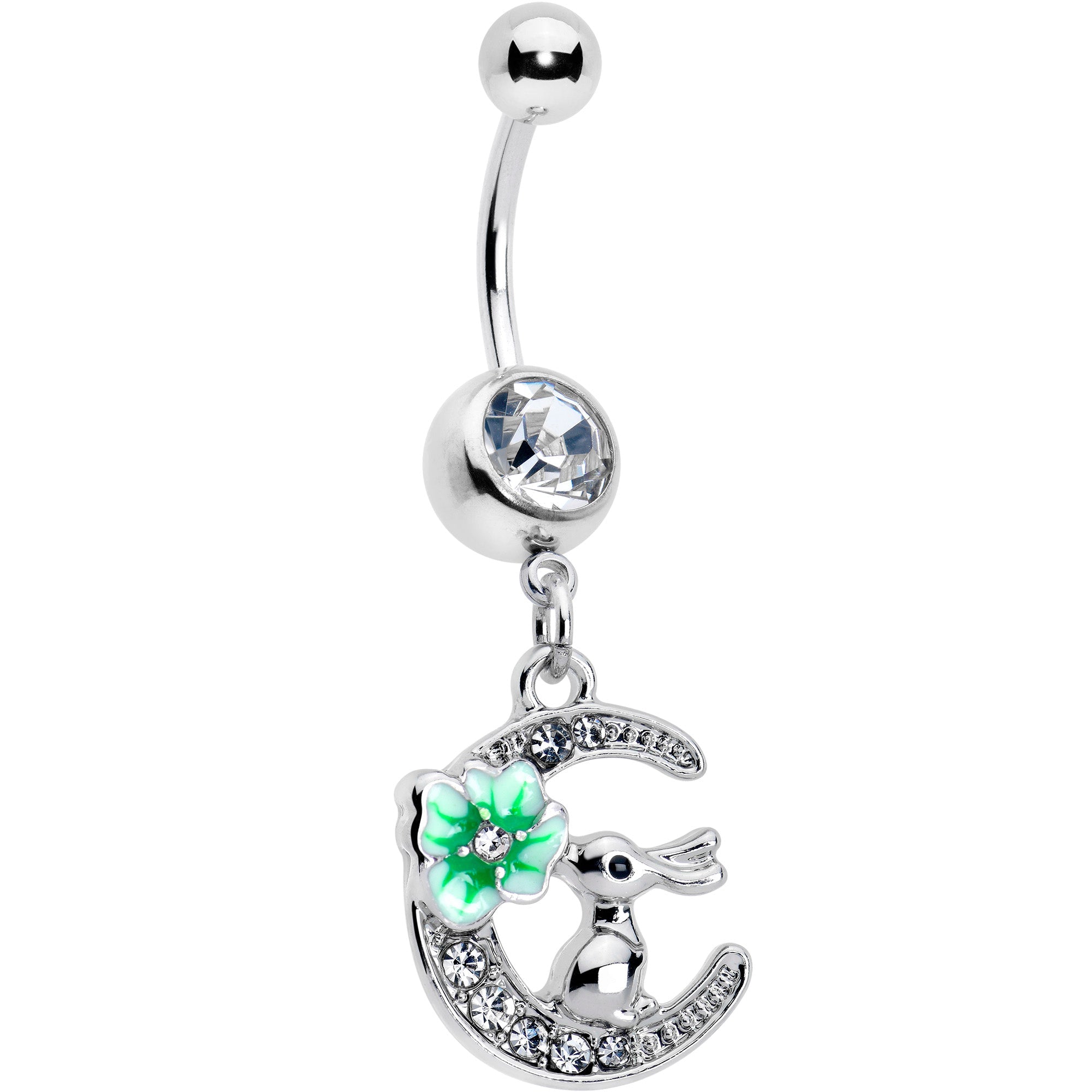 BodyCandy Clear Gem Rabbit On The Moon Green Dangle Belly Ring — main product shot