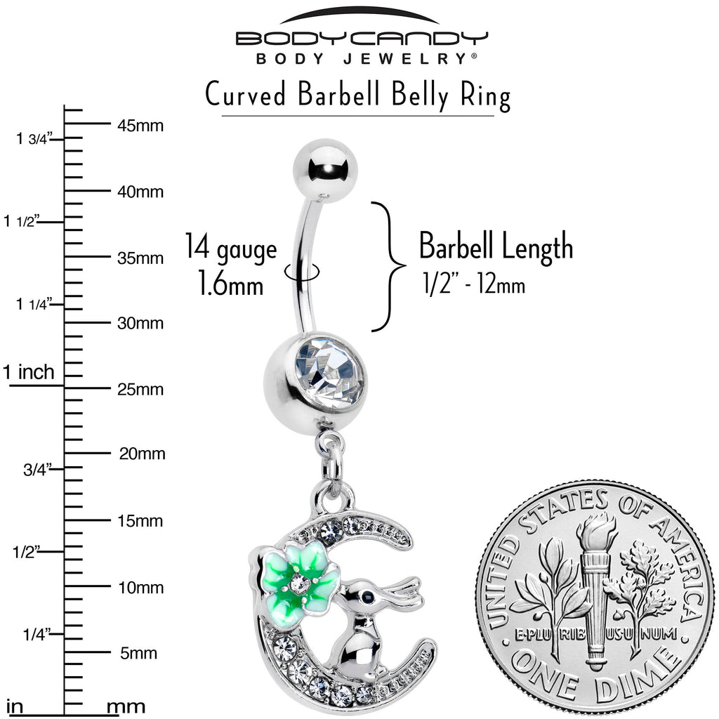 BodyCandy Clear Gem Rabbit On The Moon Green Dangle Belly Ring — lifestyle context