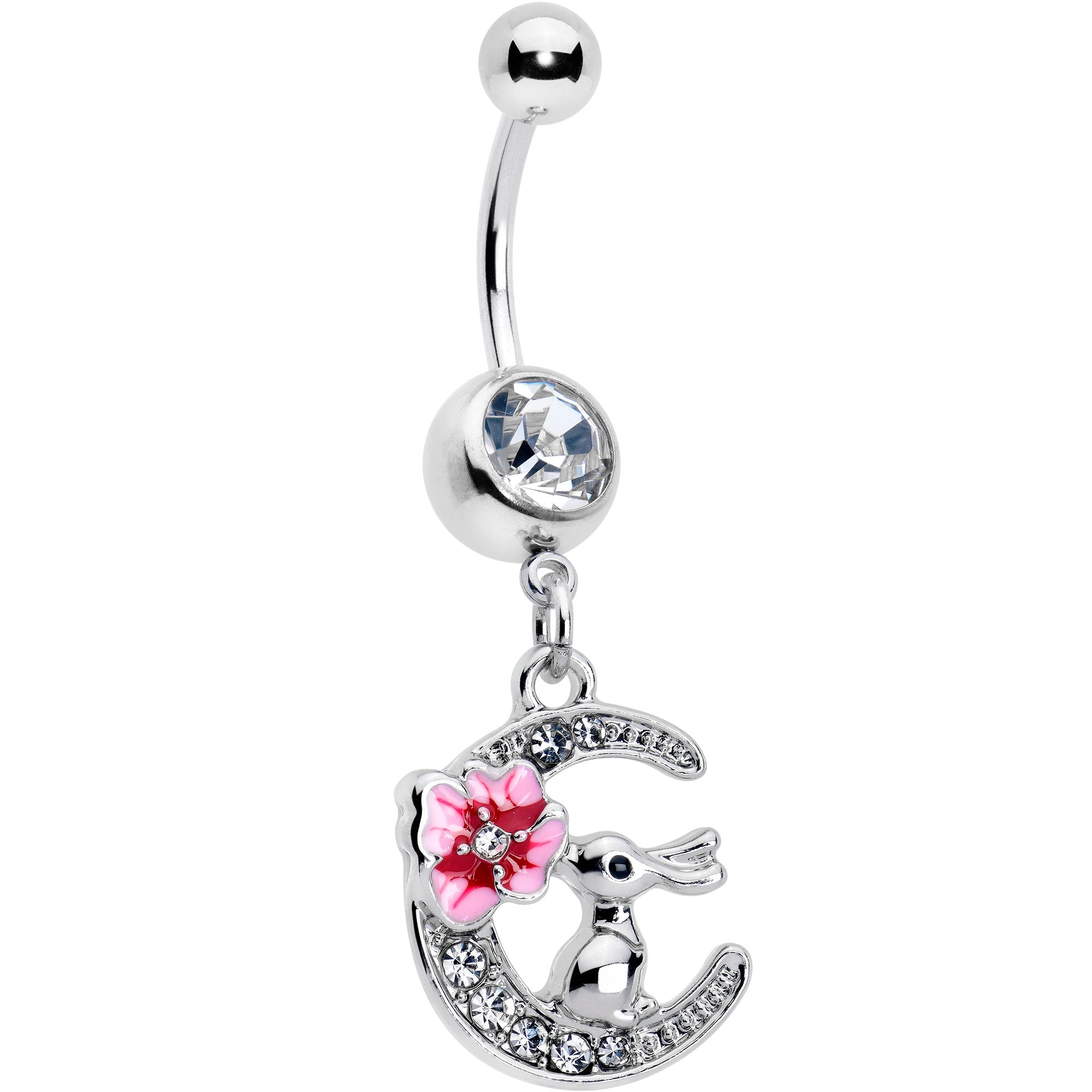 BodyCandy Clear Gem Rabbit On The Moon Pink Dangle Belly Ring — main product shot