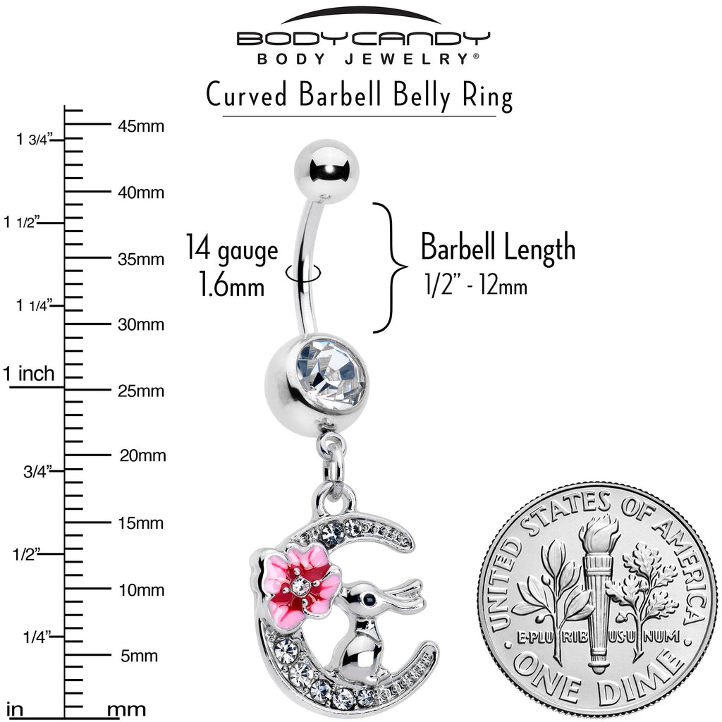BodyCandy Clear Gem Rabbit On The Moon Pink Dangle Belly Ring — lifestyle context