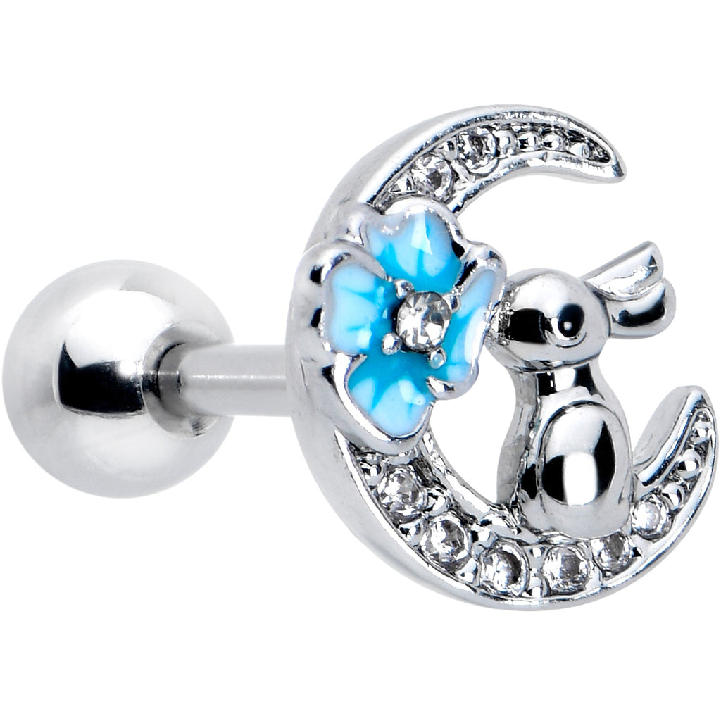 BodyCandy 16G 1/4 Clear CZ Gem Rabbit On The Moon Blue Cartilage Earring — main product shot