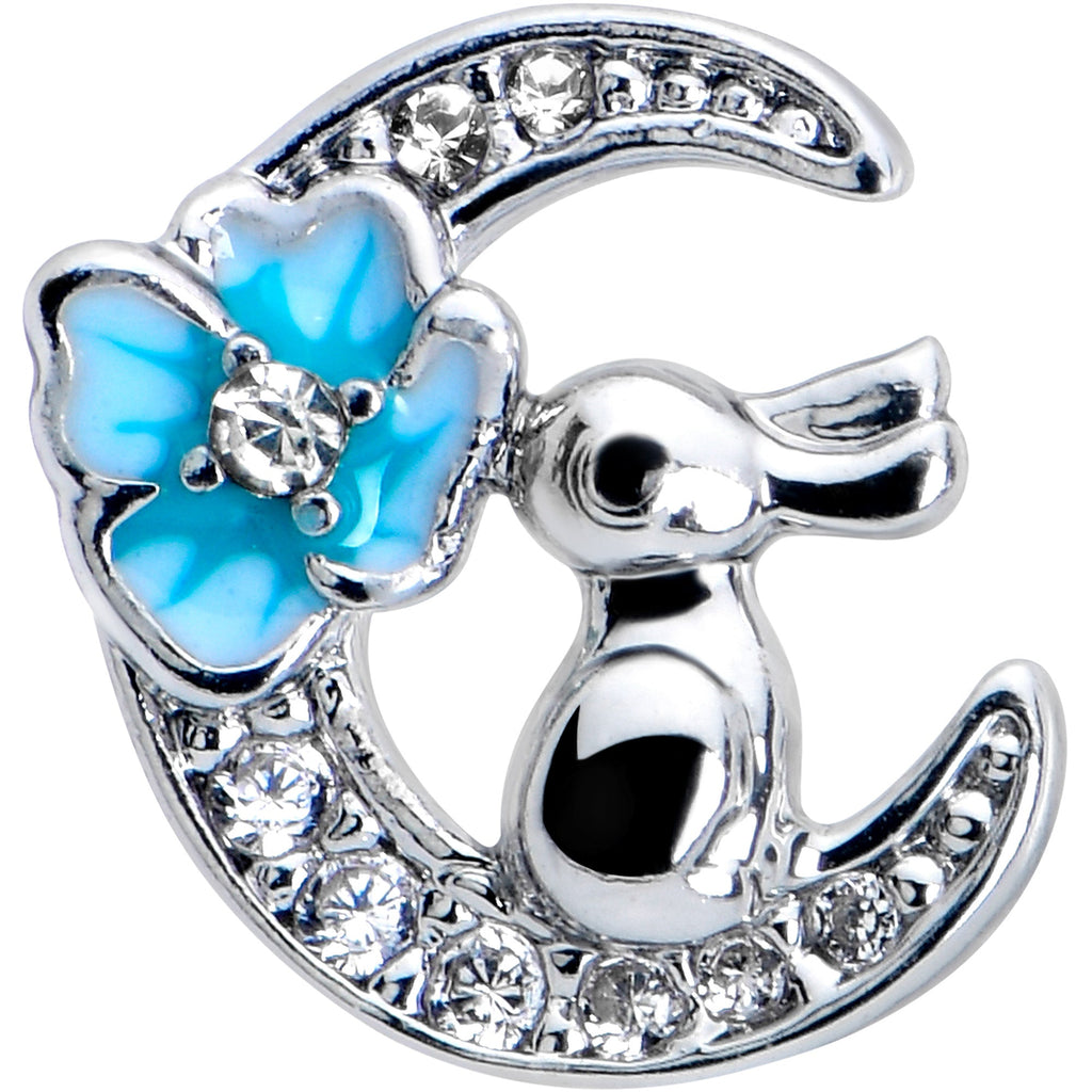 BodyCandy 16G 1/4 Clear CZ Gem Rabbit On The Moon Blue Cartilage Earring — detail close-up