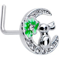BodyCandy 20G 7mm Clear CZ Gem Rabbit On The Moon Green L Shape Nose Ring — main product shot