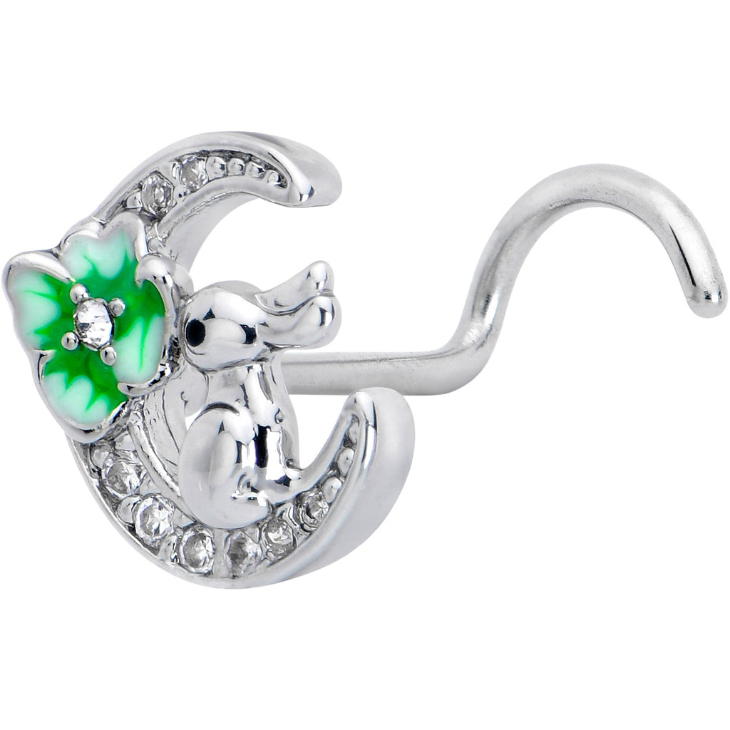 BodyCandy 20G 7mm Clear CZ Gem Rabbit On The Moon Green Left Side Nose Screw — main product shot