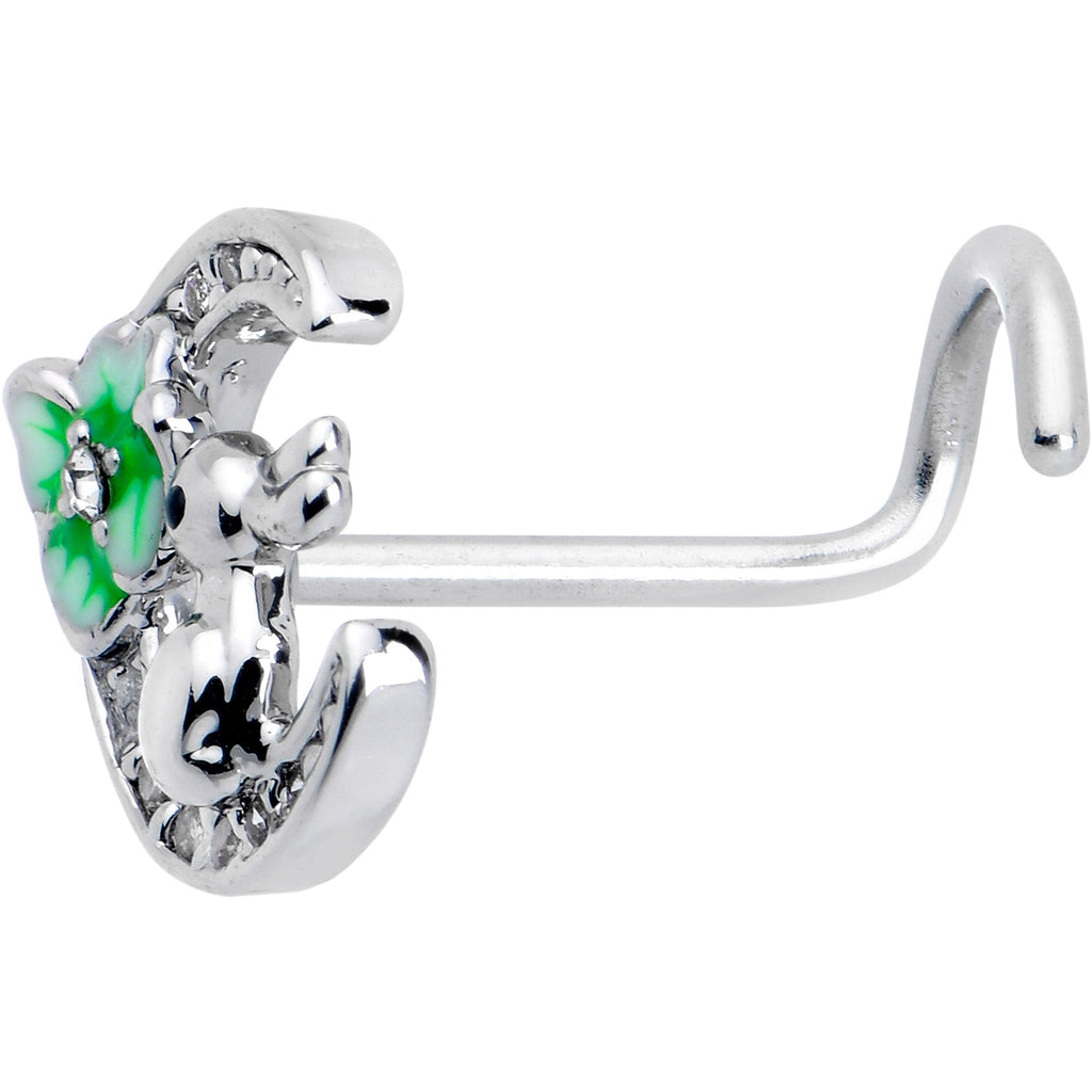 BodyCandy 20G 7mm Clear CZ Gem Rabbit On The Moon Green Left Side Nose Screw — lifestyle context