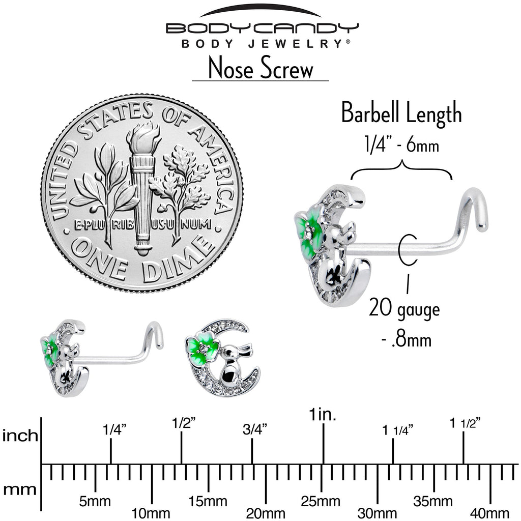 BodyCandy 20G 7mm Clear CZ Gem Rabbit On The Moon Green Left Side Nose Screw — back view
