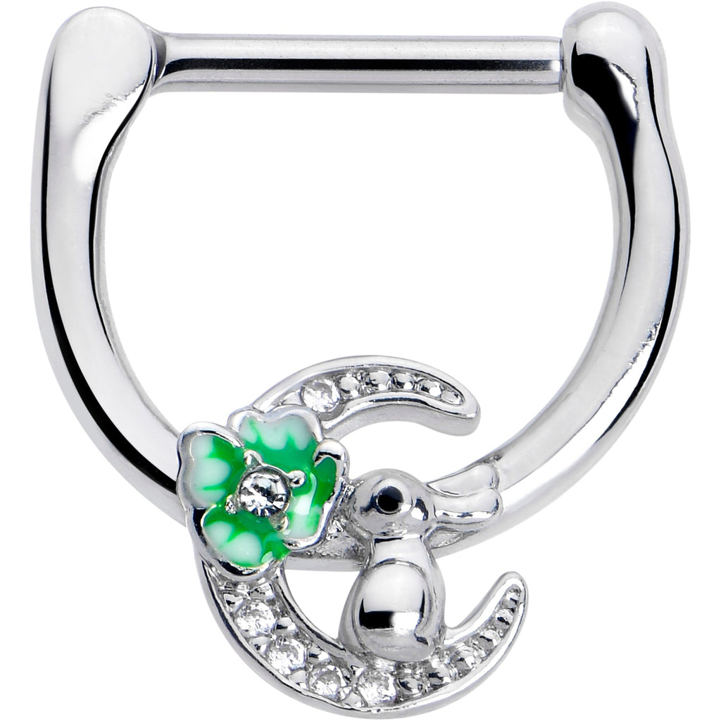 BodyCandy 16G 5/16 Clear CZ Gem Rabbit On The Moon Green Cartilage Clicker — main product shot