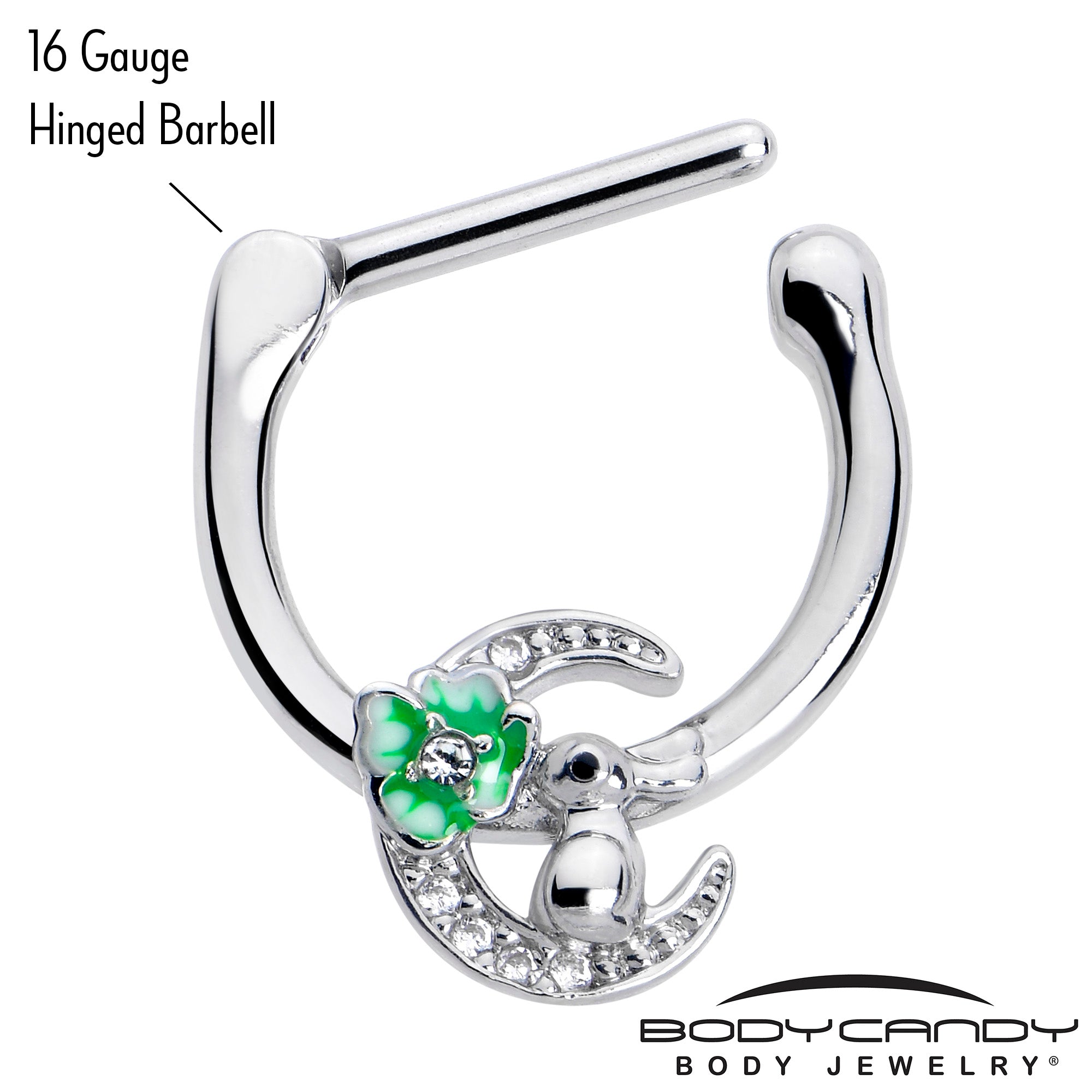 BodyCandy 16G 5/16 Clear CZ Gem Rabbit On The Moon Green Cartilage Clicker — lifestyle context