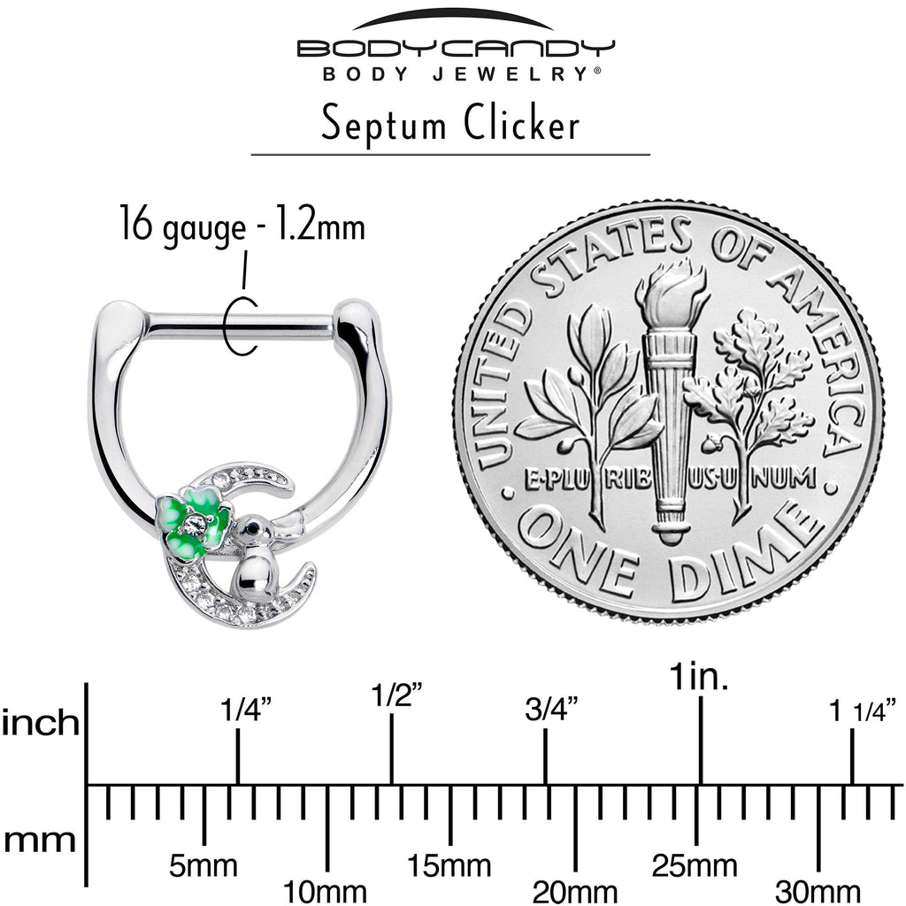 BodyCandy 16G 5/16 Clear CZ Gem Rabbit On The Moon Green Cartilage Clicker — side view