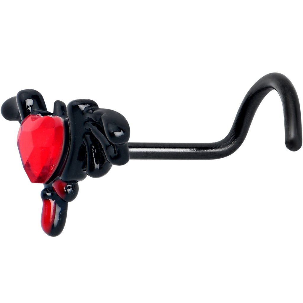 BodyCandy 20G 7mm Red Gem Black Bleeding Heart Bat Left Side Nose Screw — side view