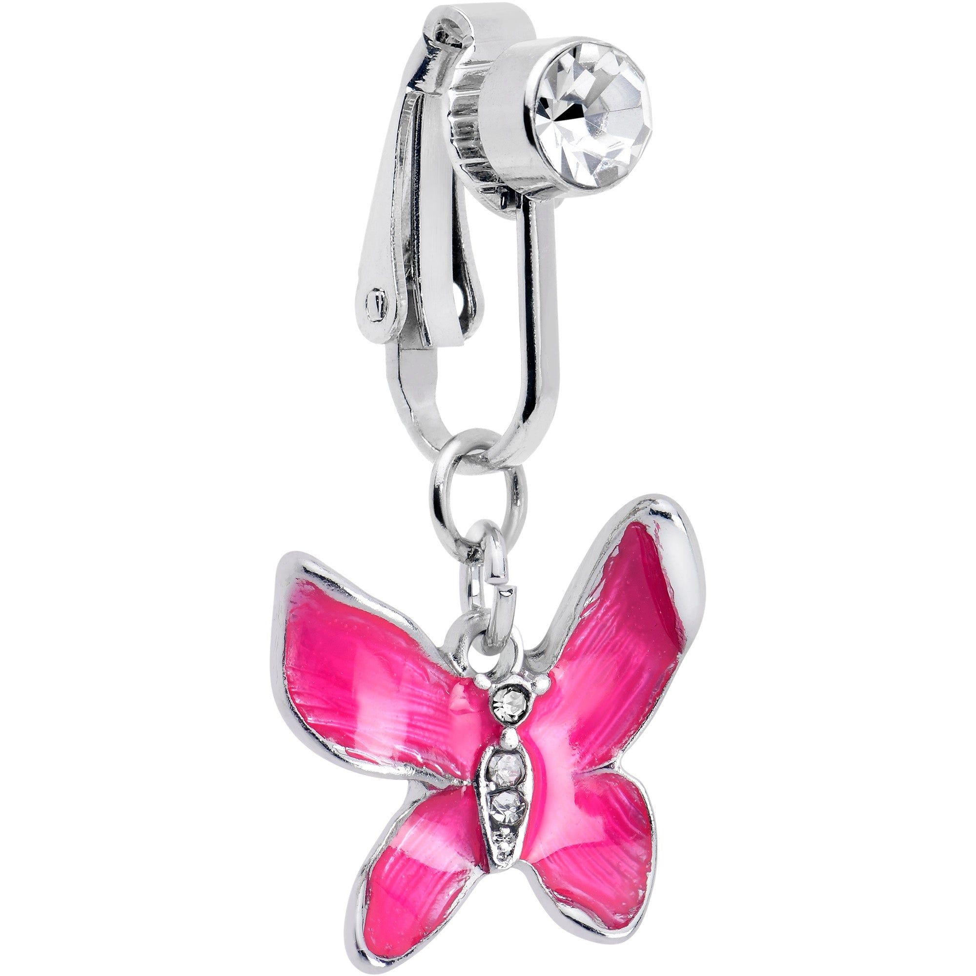 BodyCandy Clear Gem Chunky Butterfly Pink Clip On Fake Belly Ring — main product shot