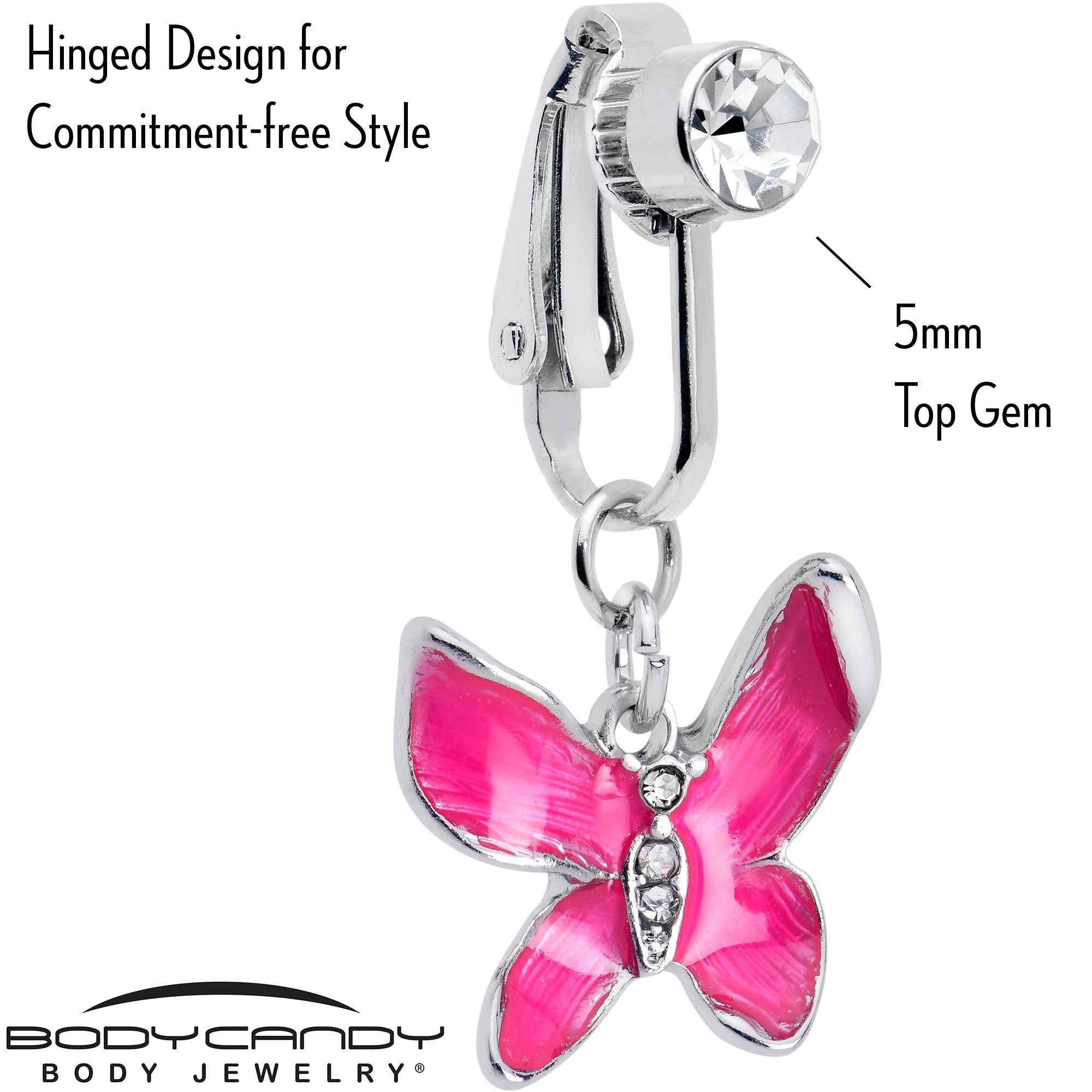 BodyCandy Clear Gem Chunky Butterfly Pink Clip On Fake Belly Ring — lifestyle context