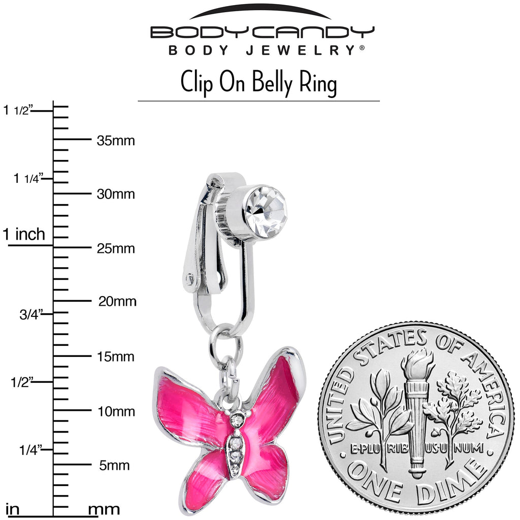 BodyCandy Clear Gem Chunky Butterfly Pink Clip On Fake Belly Ring — side view