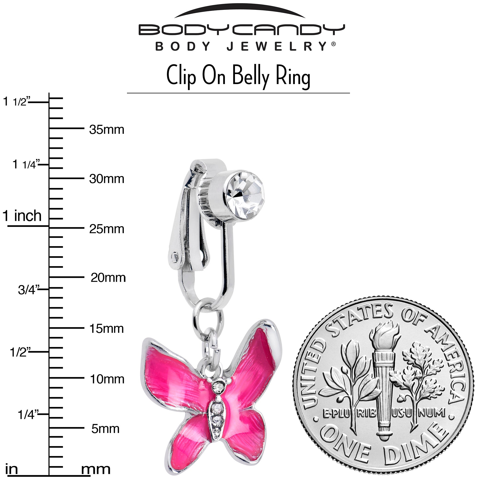 BodyCandy Clear Gem Chunky Butterfly Pink Clip On Fake Belly Ring — side view