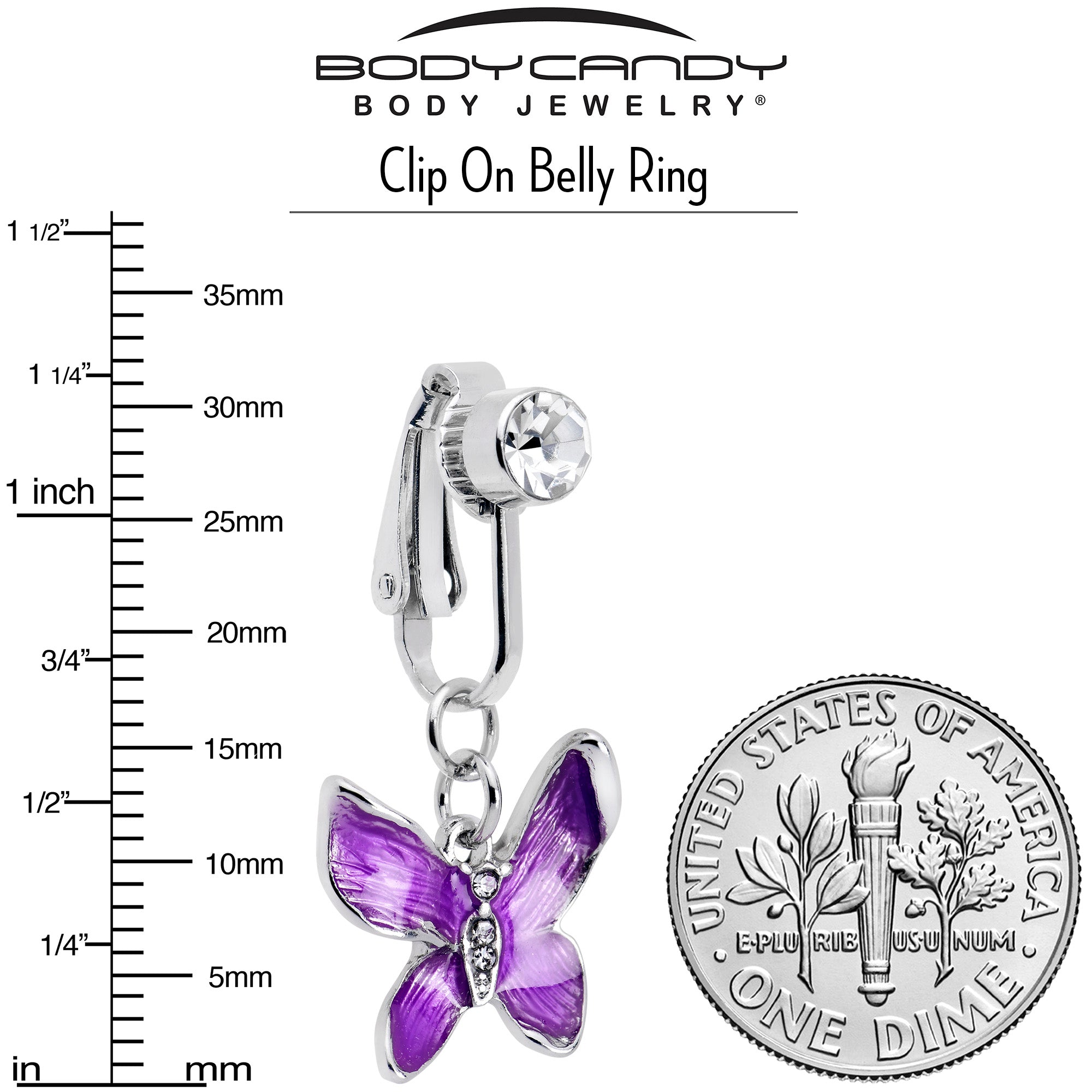 BodyCandy Clear Gem Chunky Butterfly Purple Clip On Fake Belly Ring — side view