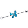 BodyCandy 14G Clear Gem Chunky Butterfly Blue Industrial Barbell 38mm — main product shot