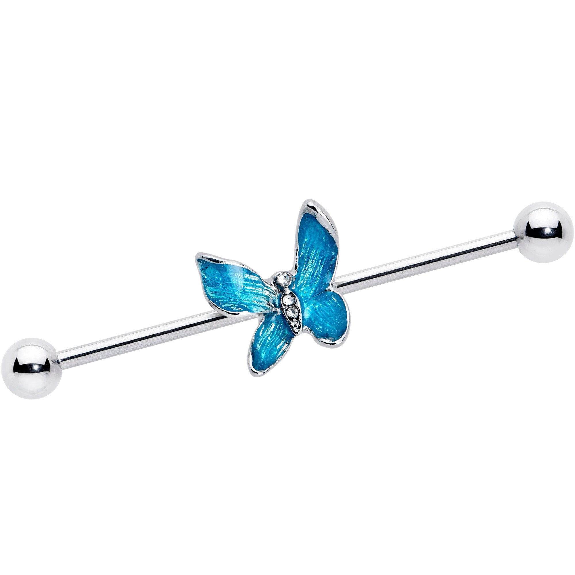 BodyCandy 14G Clear Gem Chunky Butterfly Blue Industrial Barbell 38mm — main product shot