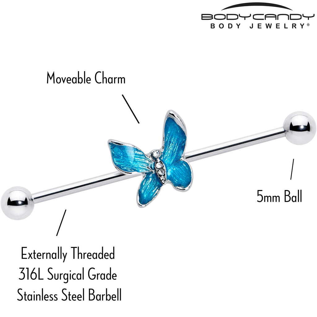 BodyCandy 14G Clear Gem Chunky Butterfly Blue Industrial Barbell 38mm — lifestyle context