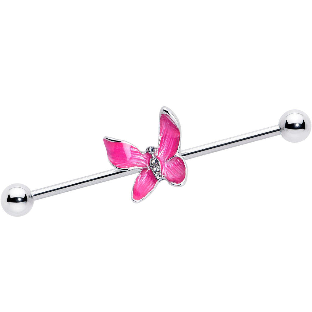 BodyCandy 14G Clear Gem Chunky Butterfly Pink Industrial Barbell 38mm — main product shot