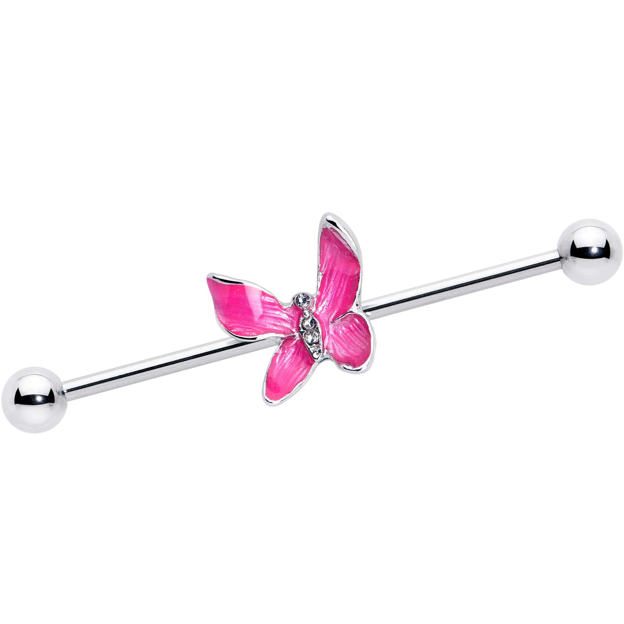 BodyCandy 14G Clear Gem Chunky Butterfly Pink Industrial Barbell 38mm — main product shot