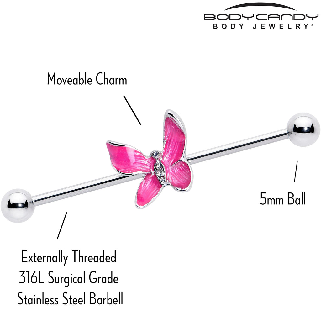 BodyCandy 14G Clear Gem Chunky Butterfly Pink Industrial Barbell 38mm — lifestyle context