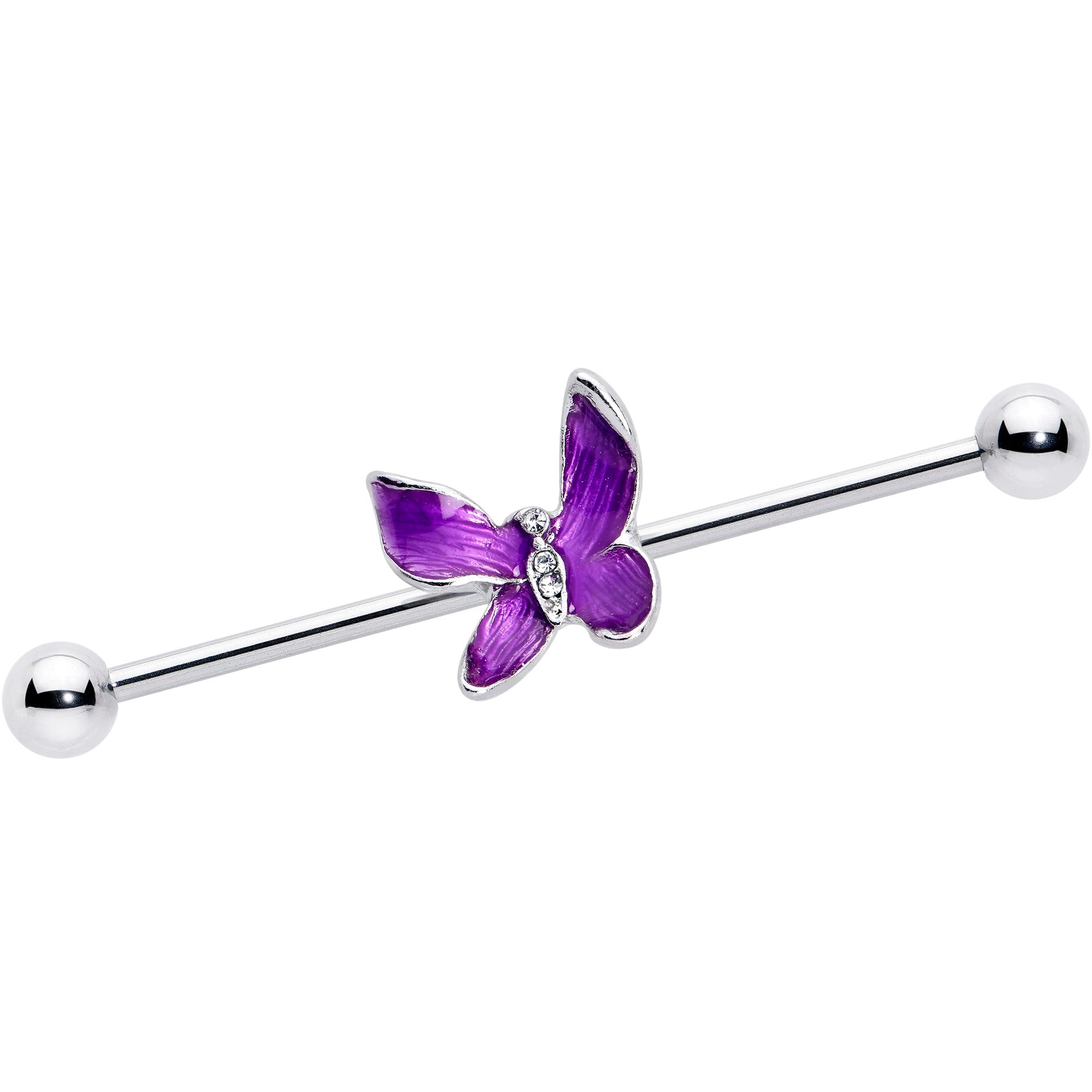 BodyCandy 14G Clear Gem Chunky Butterfly Purple Industrial Barbell 38mm — main product shot