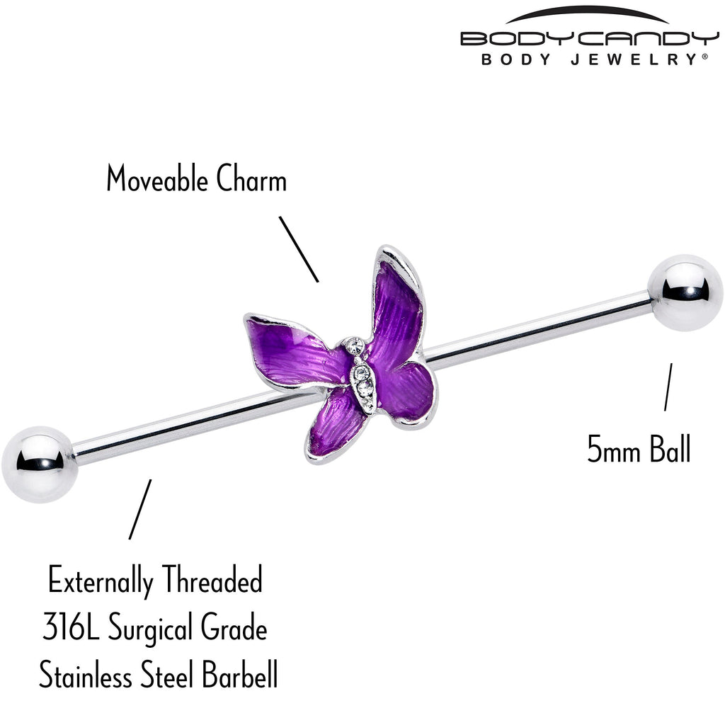 BodyCandy 14G Clear Gem Chunky Butterfly Purple Industrial Barbell 38mm — lifestyle context