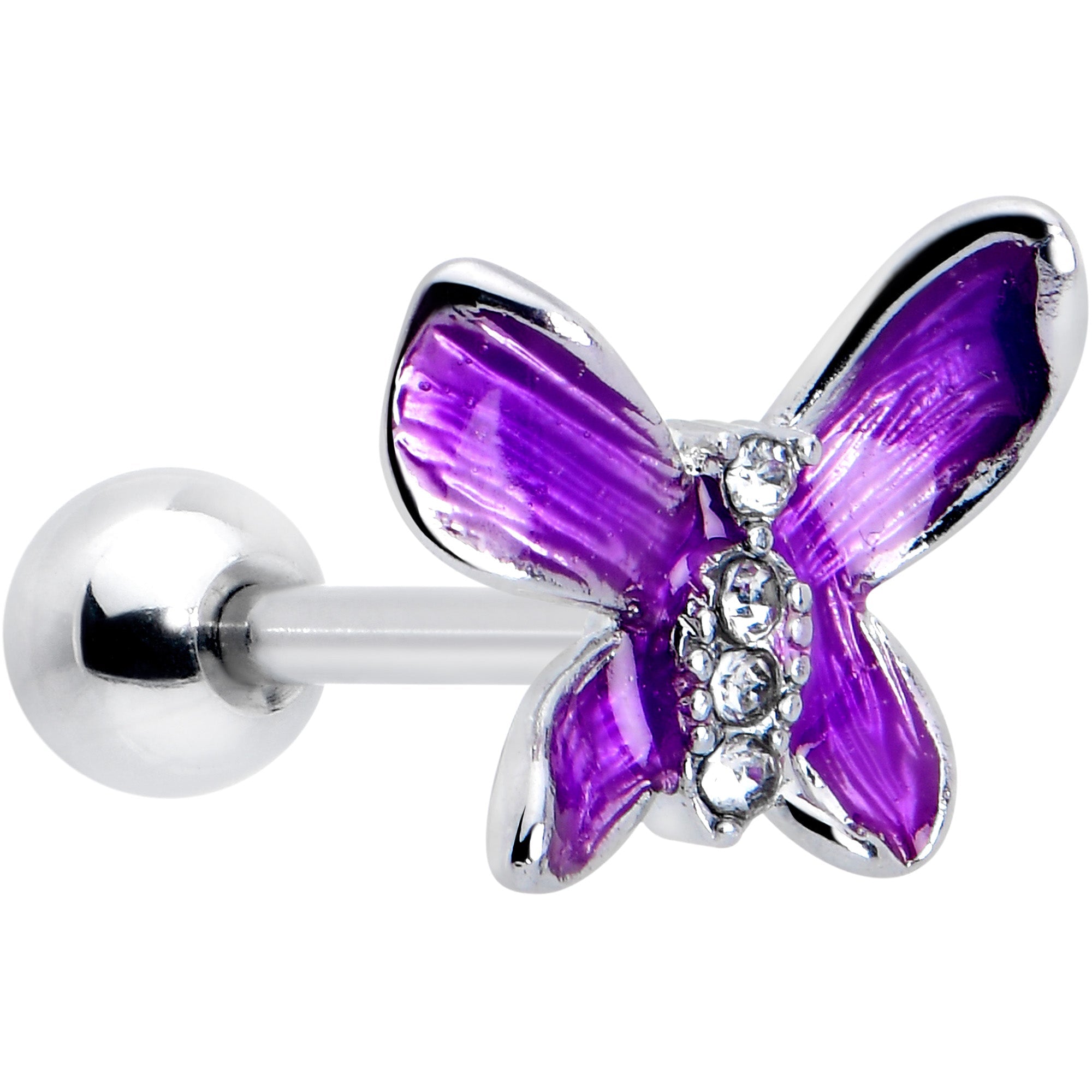 BodyCandy 16G 1/4 Clear Gem Chunky Butterfly Purple Cartilage Tragus Earring — main product shot
