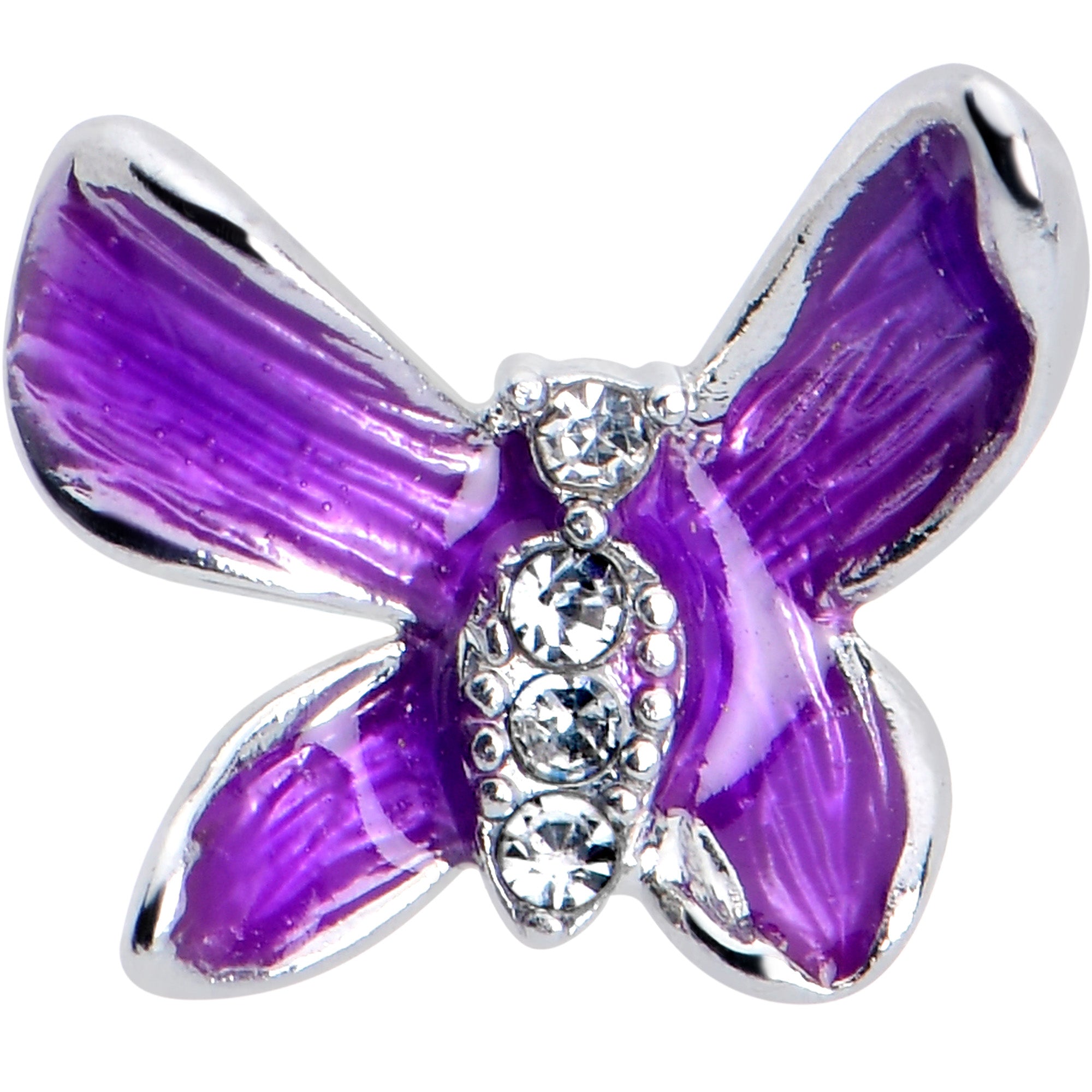 BodyCandy 16G 1/4 Clear Gem Chunky Butterfly Purple Cartilage Tragus Earring — detail close-up