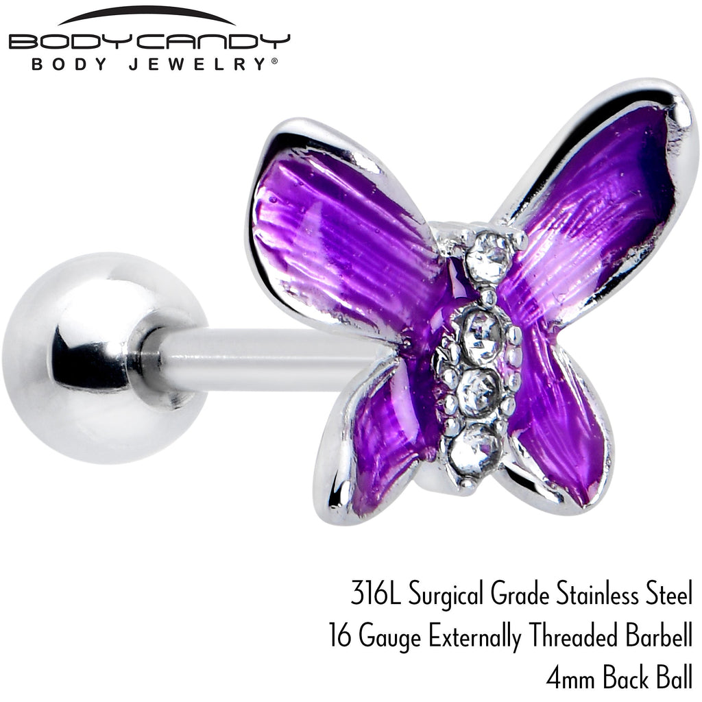 BodyCandy 16G 1/4 Clear Gem Chunky Butterfly Purple Cartilage Tragus Earring — side view
