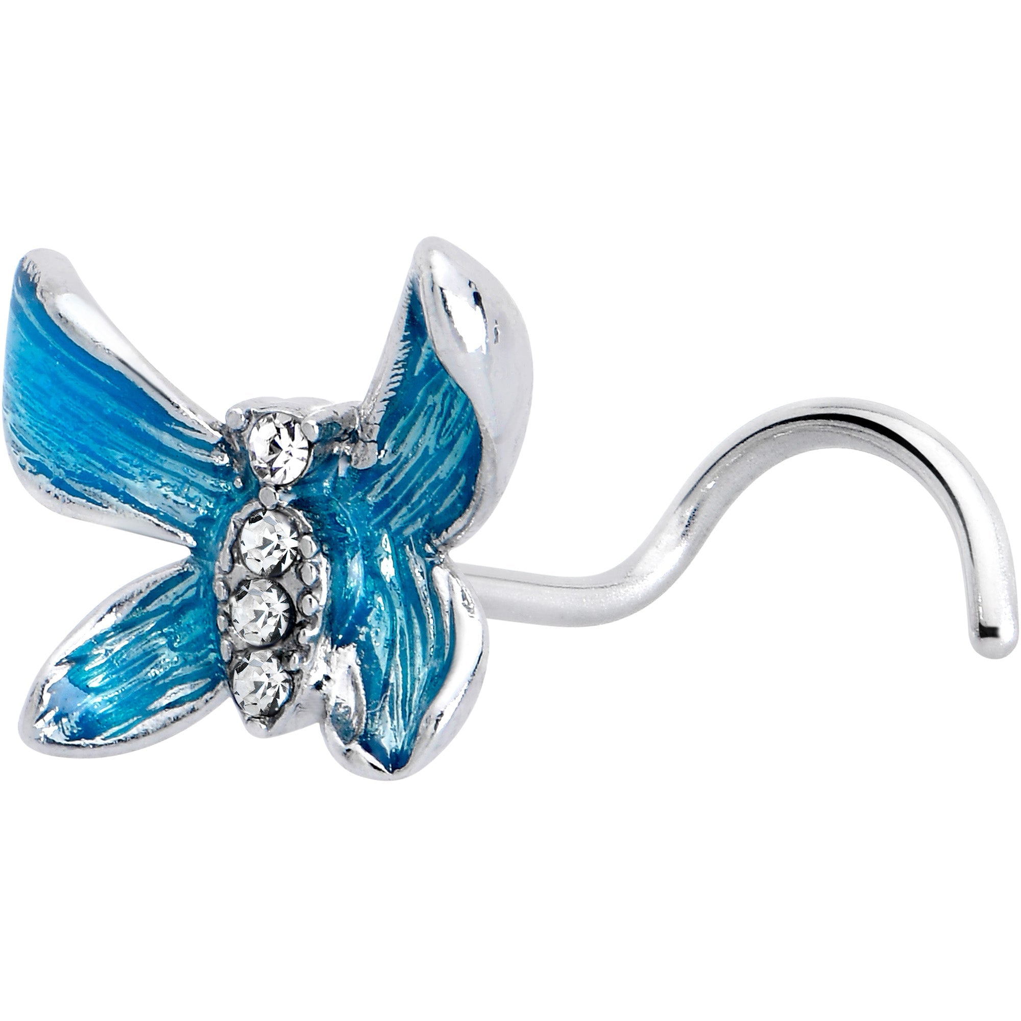 BodyCandy 20G 7mm Clear Gem Chunky Butterfly Blue Left Side Nose Screw — main product shot