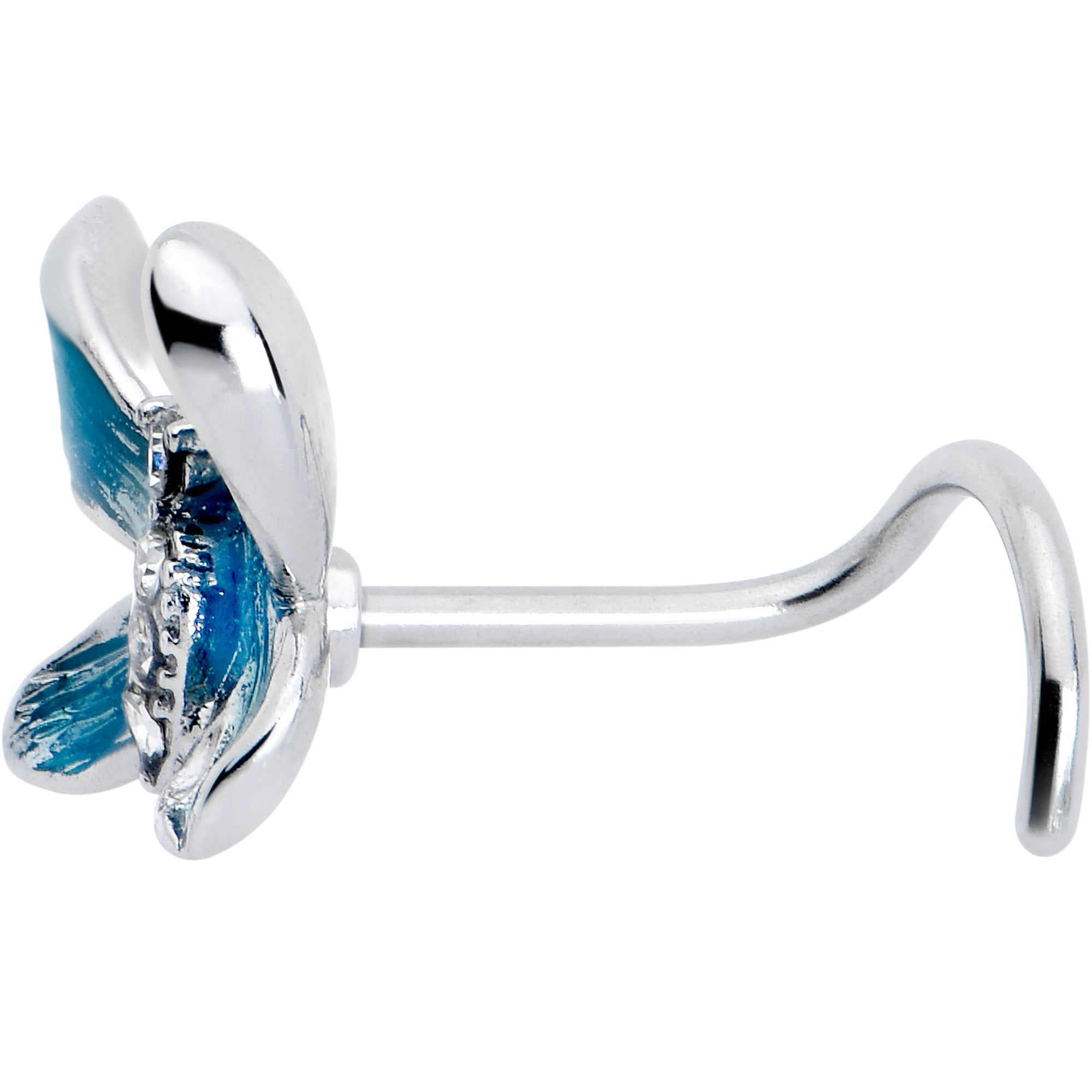 BodyCandy 20G 7mm Clear Gem Chunky Butterfly Blue Left Side Nose Screw — lifestyle context