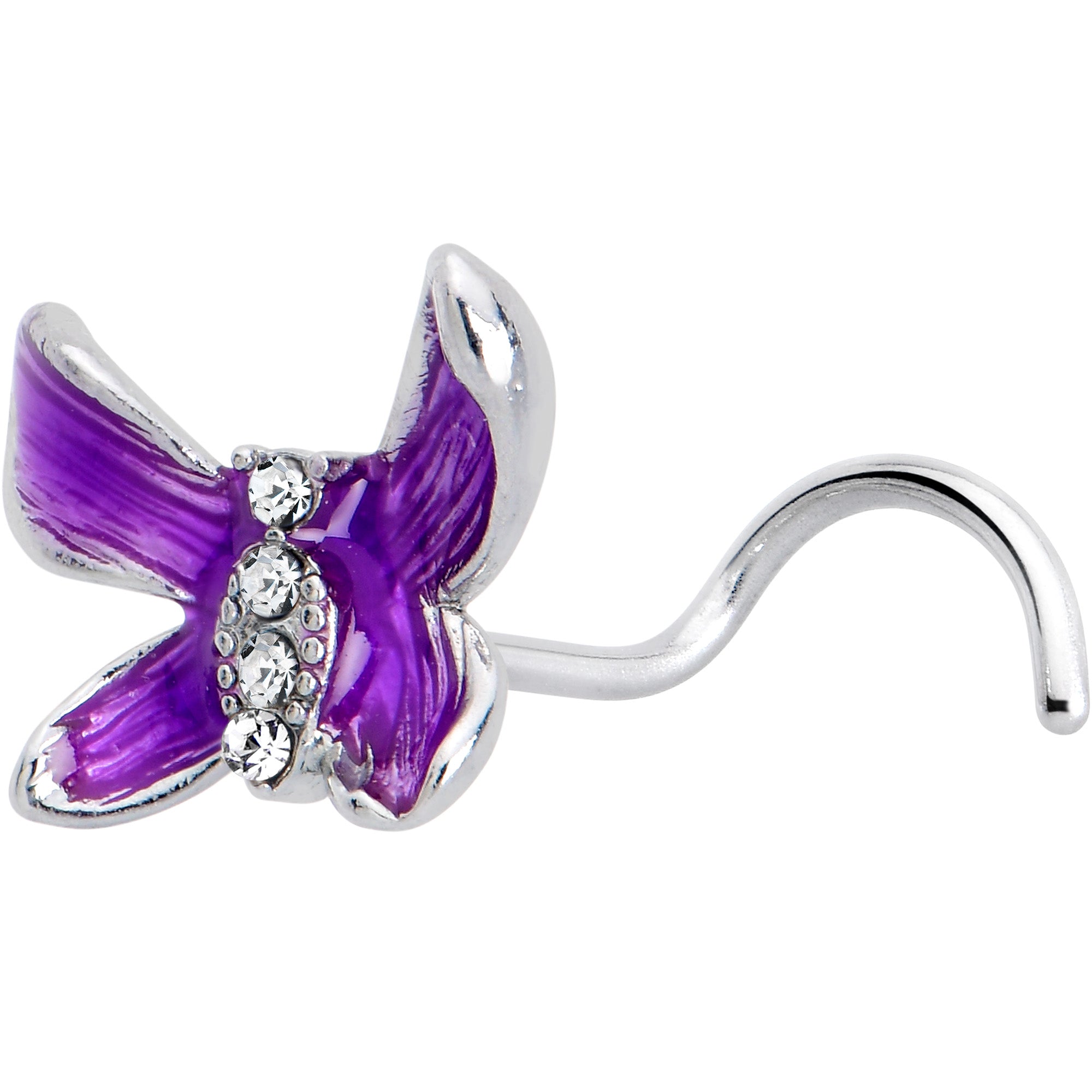 BodyCandy 20G 7mm Clear Gem Chunky Butterfly Purple Left Side Nose Screw — main product shot