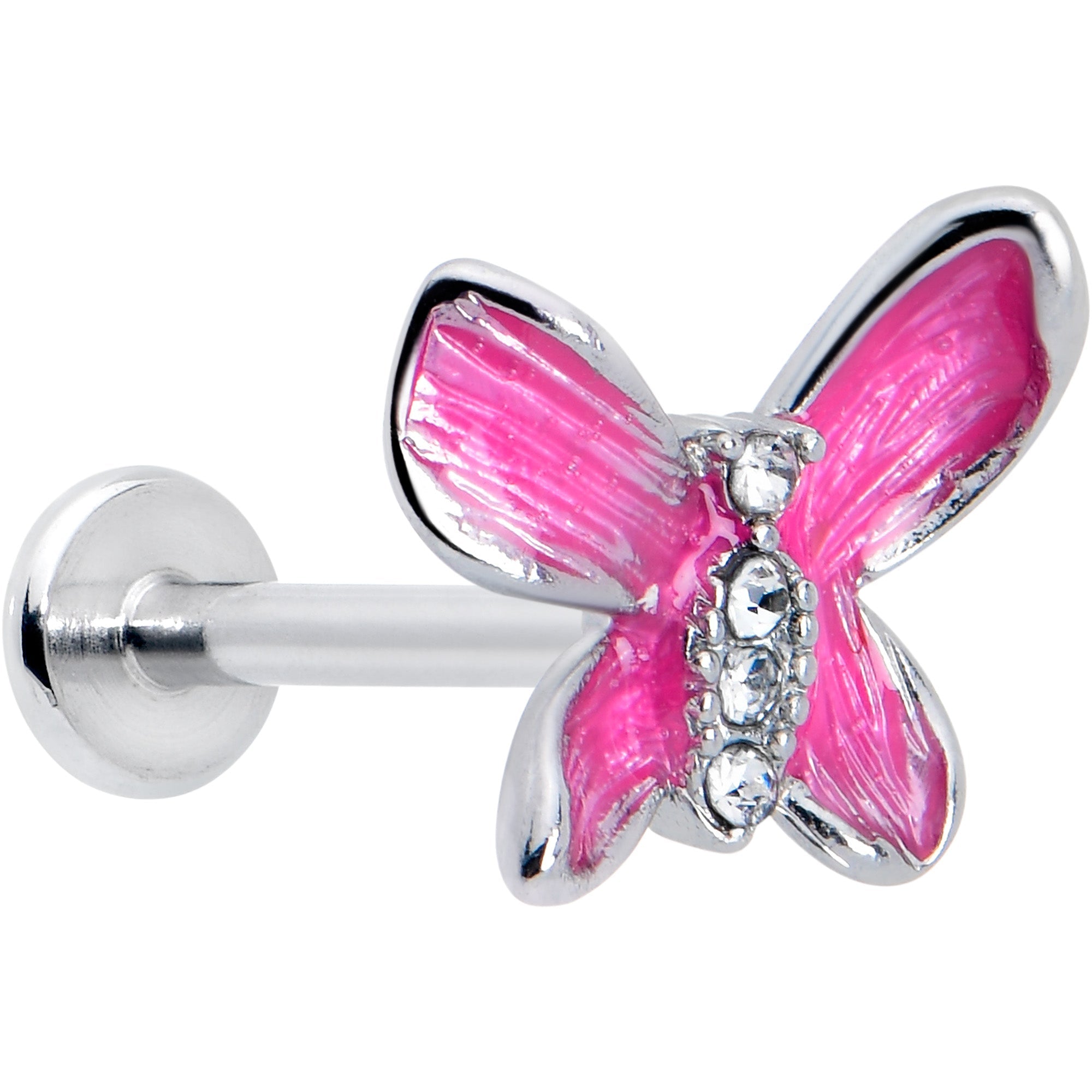 BodyCandy 16G 5/16 Clear Gem Chunky Butterfly Pink Labret Monroe Tragus — main product shot