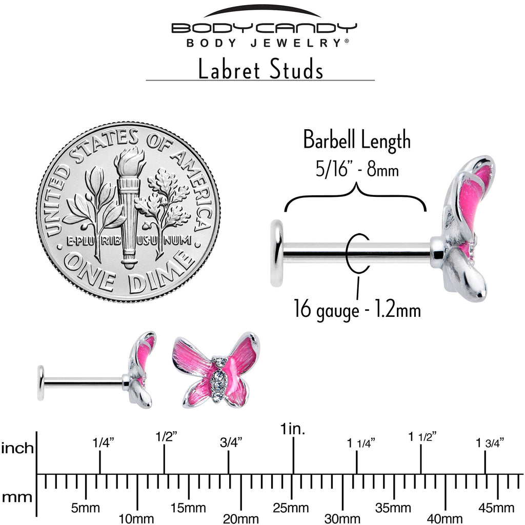 BodyCandy 16G 5/16 Clear Gem Chunky Butterfly Pink Labret Monroe Tragus — back view
