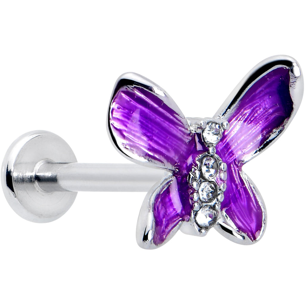 BodyCandy 16G 5/16 Clear Gem Chunky Butterfly Purple Labret Monroe Tragus — main product shot