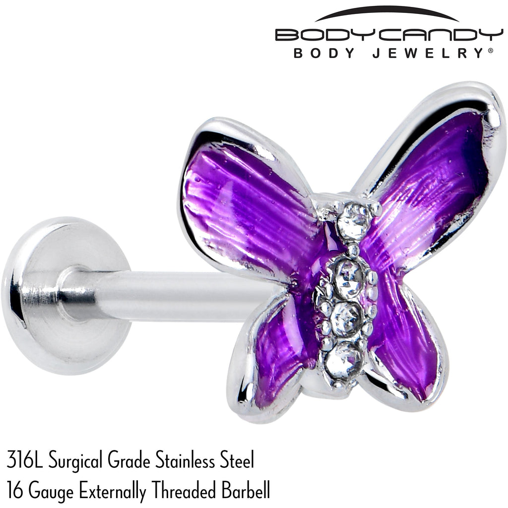 BodyCandy 16G 5/16 Clear Gem Chunky Butterfly Purple Labret Monroe Tragus — side view
