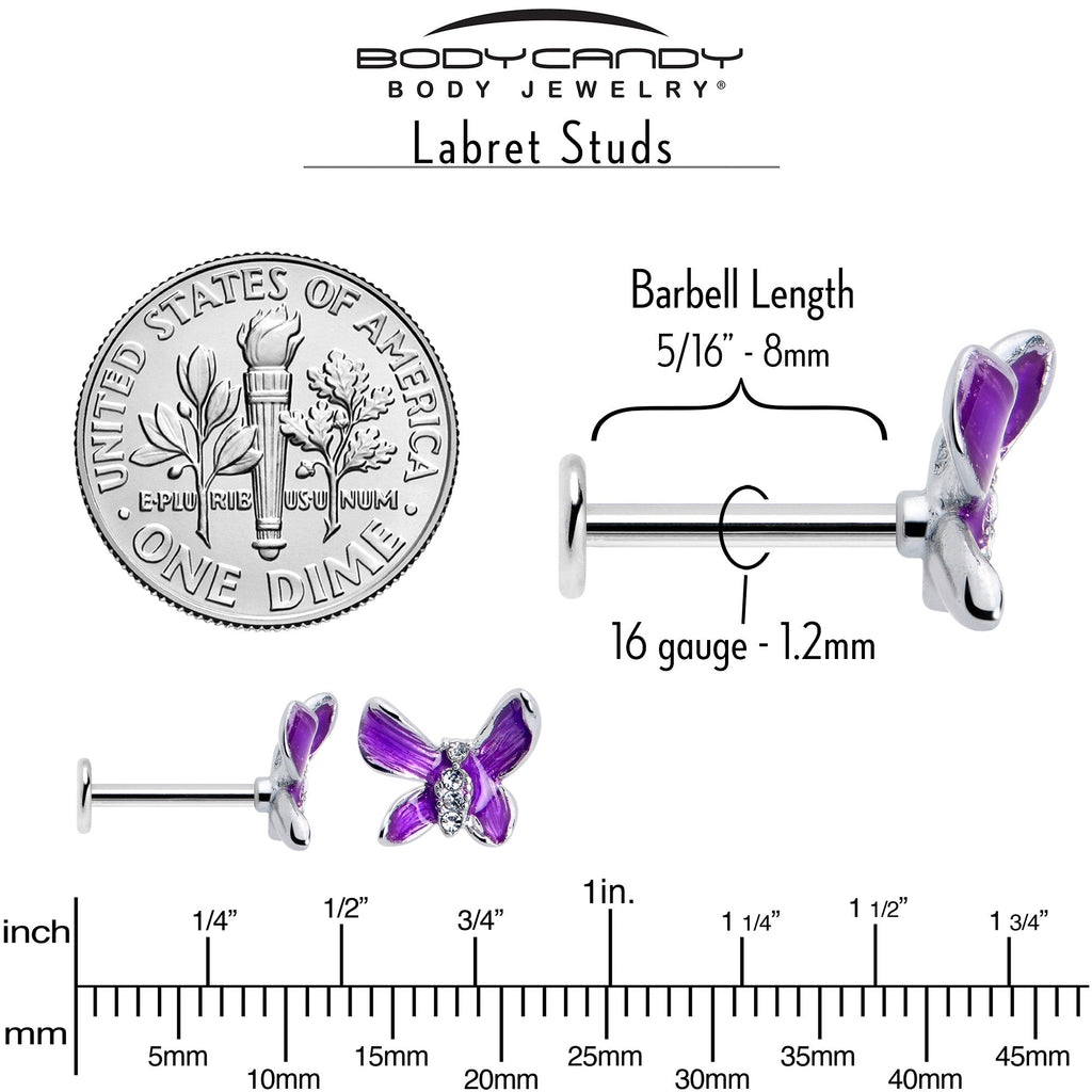BodyCandy 16G 5/16 Clear Gem Chunky Butterfly Purple Labret Monroe Tragus — back view