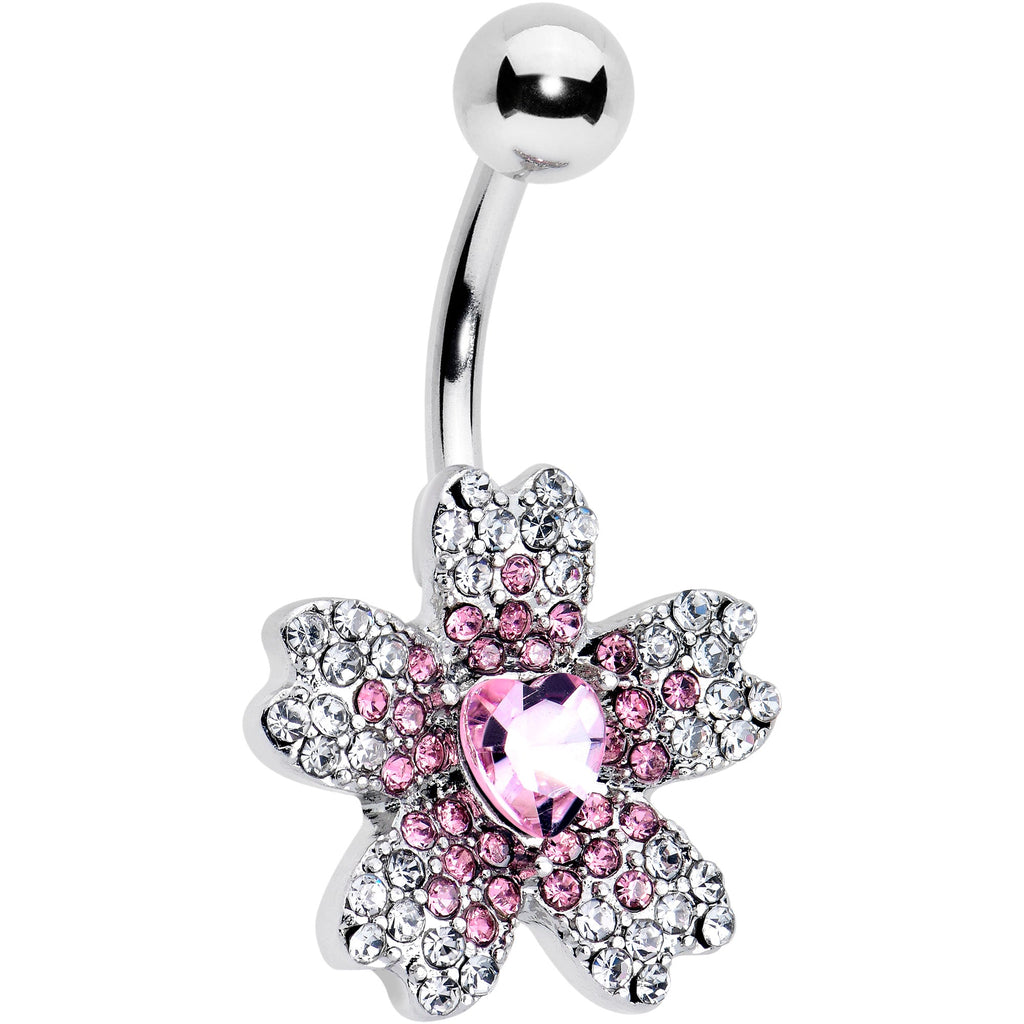 BodyCandy Clear Pink Gem Heart in Flower Belly Ring — main product shot
